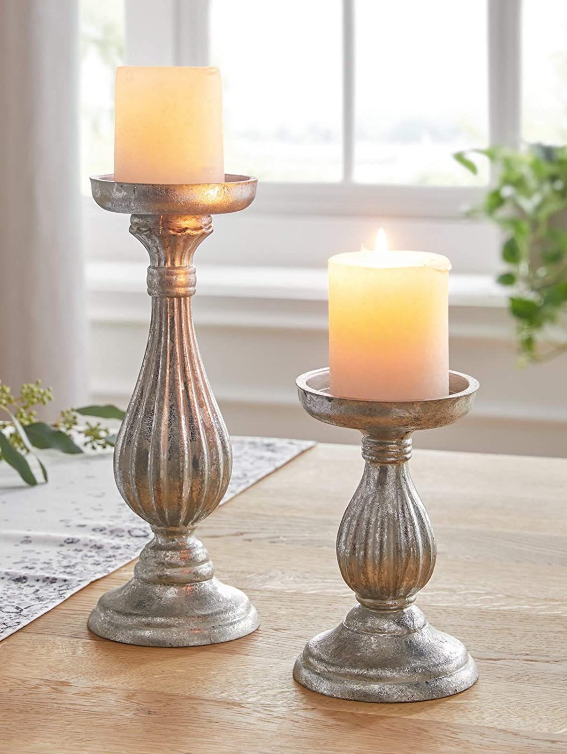 Antik-Design, im Holz Dekoleidenschaft Kerzenhalter im in "Eleganz" Kerzenständer Retro St., Set) aus (2 Silber