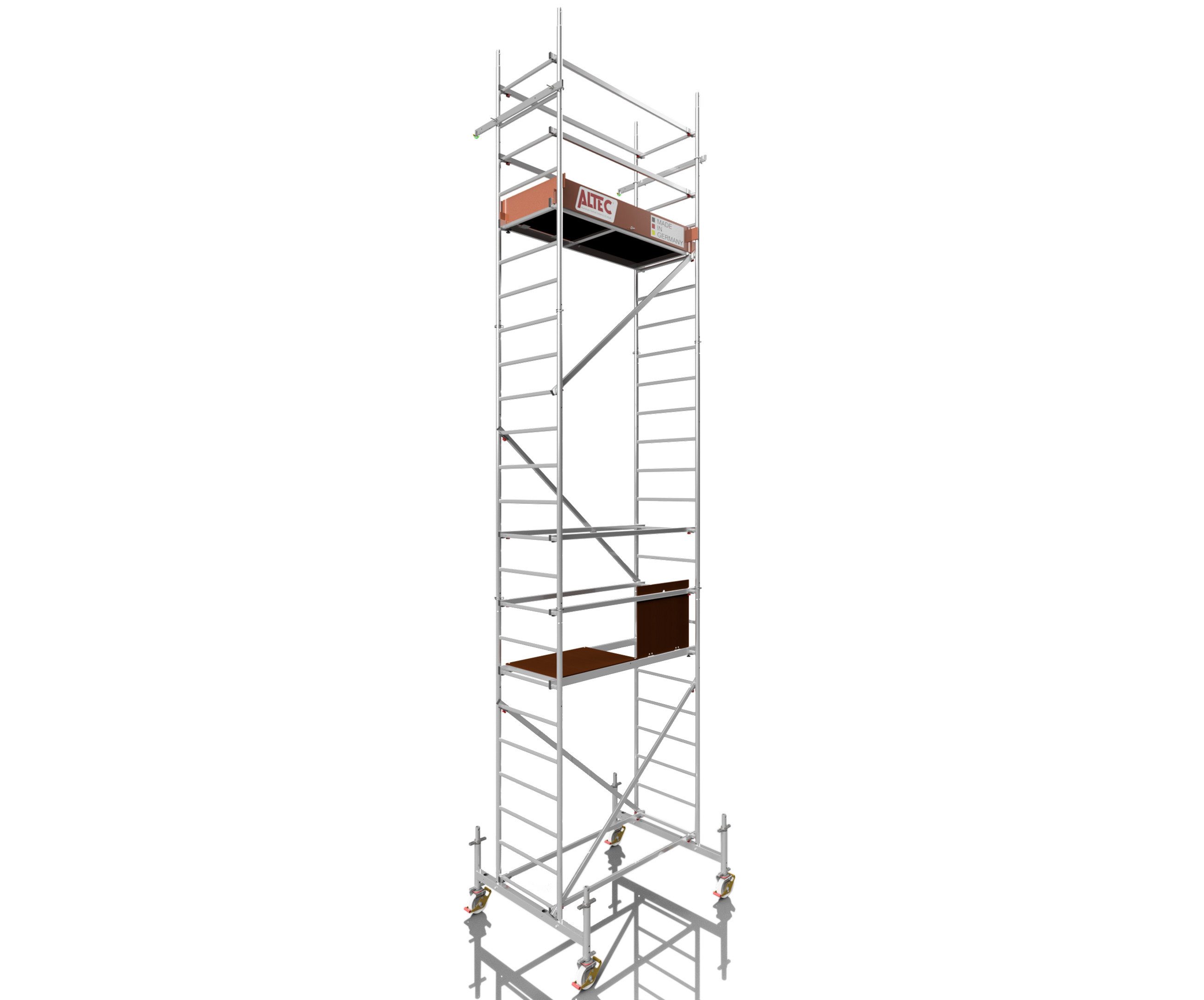 ALTEC Aluminium Fahrgerüst Rollfix 1.0 mit Ø150mm Rollen, Standardtraverse & Wandanker, maximale Arbeitshöhe 10 Meter