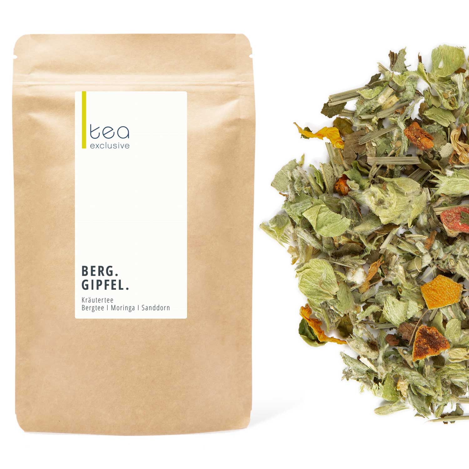 tea exclusive Tee Berggipfel, Kräutertee, 100g, Süß, fruchtig und erfrischend.