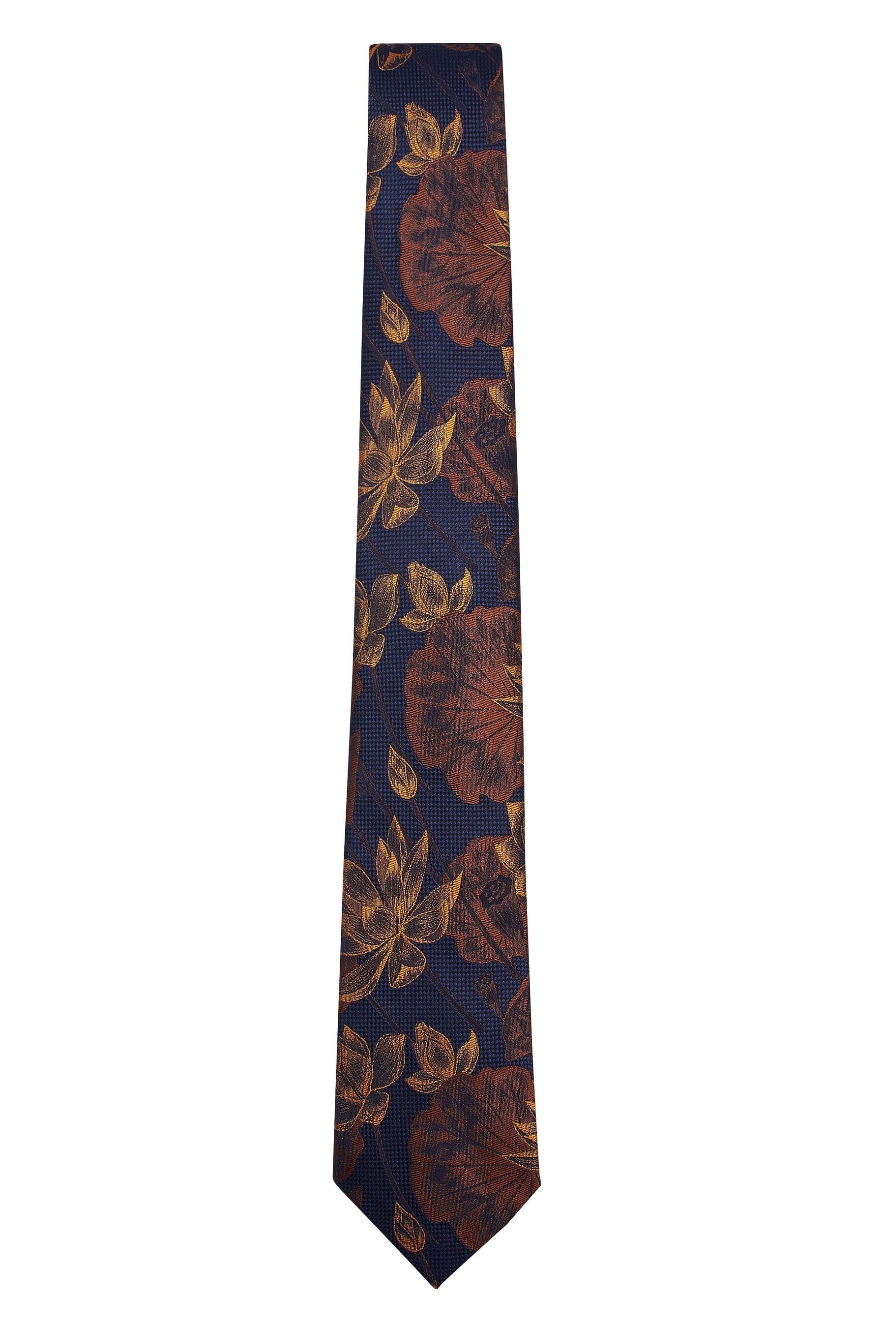 Next Krawatte Gemusterte Seidenkrawatte (1-St) Navy Blue/Yellow Gold | Breite Krawatten