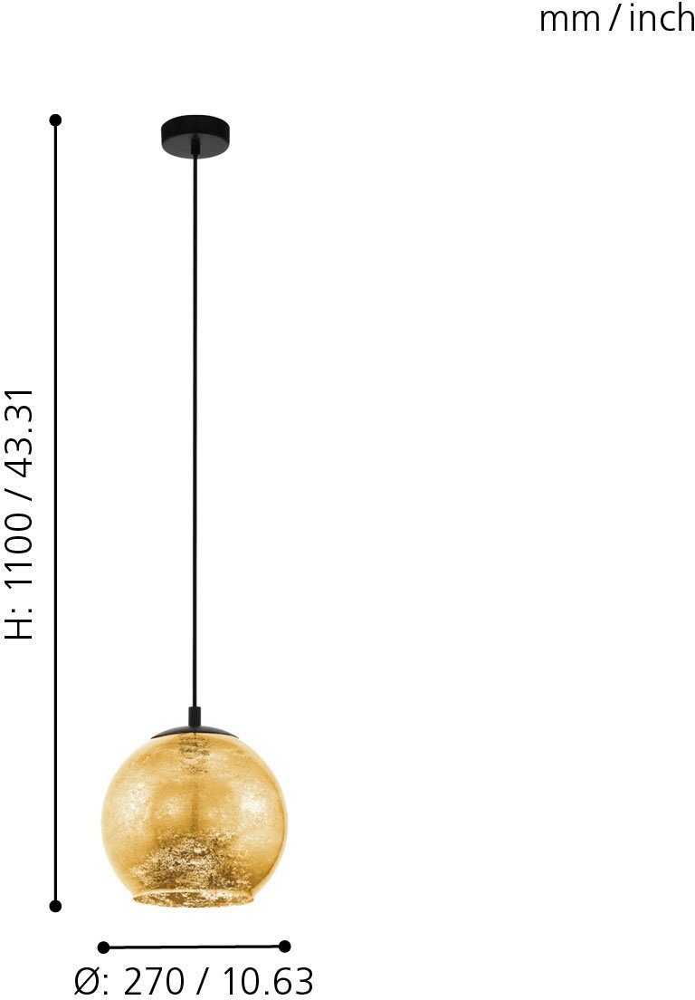 EGLO Hängeleuchte ALBARACCIN Pendellampe, IP20, E27, Stahl, Glas, Esstischlampe, Lampe, Dimmfunktion, ohne Leuchtmittel, Hängelampe für Esszimmer, Küche oder Wohnzimmer