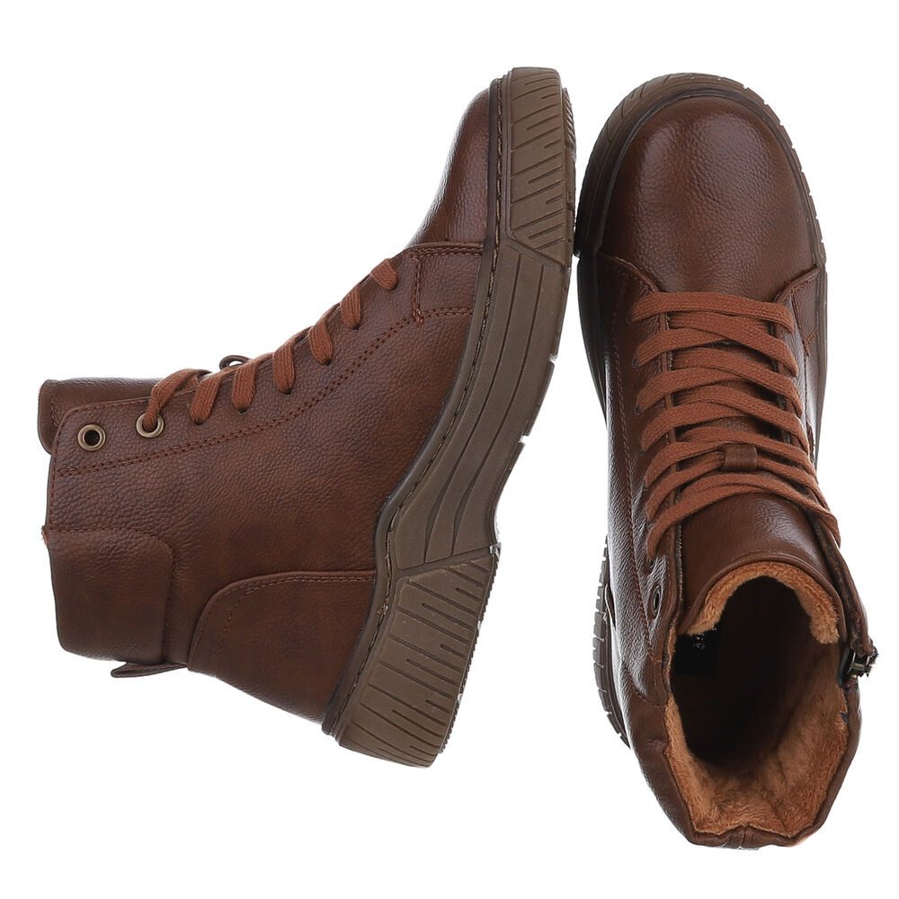 Ital-Design Damen Halbschuh mit Reißverschluss und Schnürung Schnürstiefelette (90598689) Flach Stiefeletten in Braun