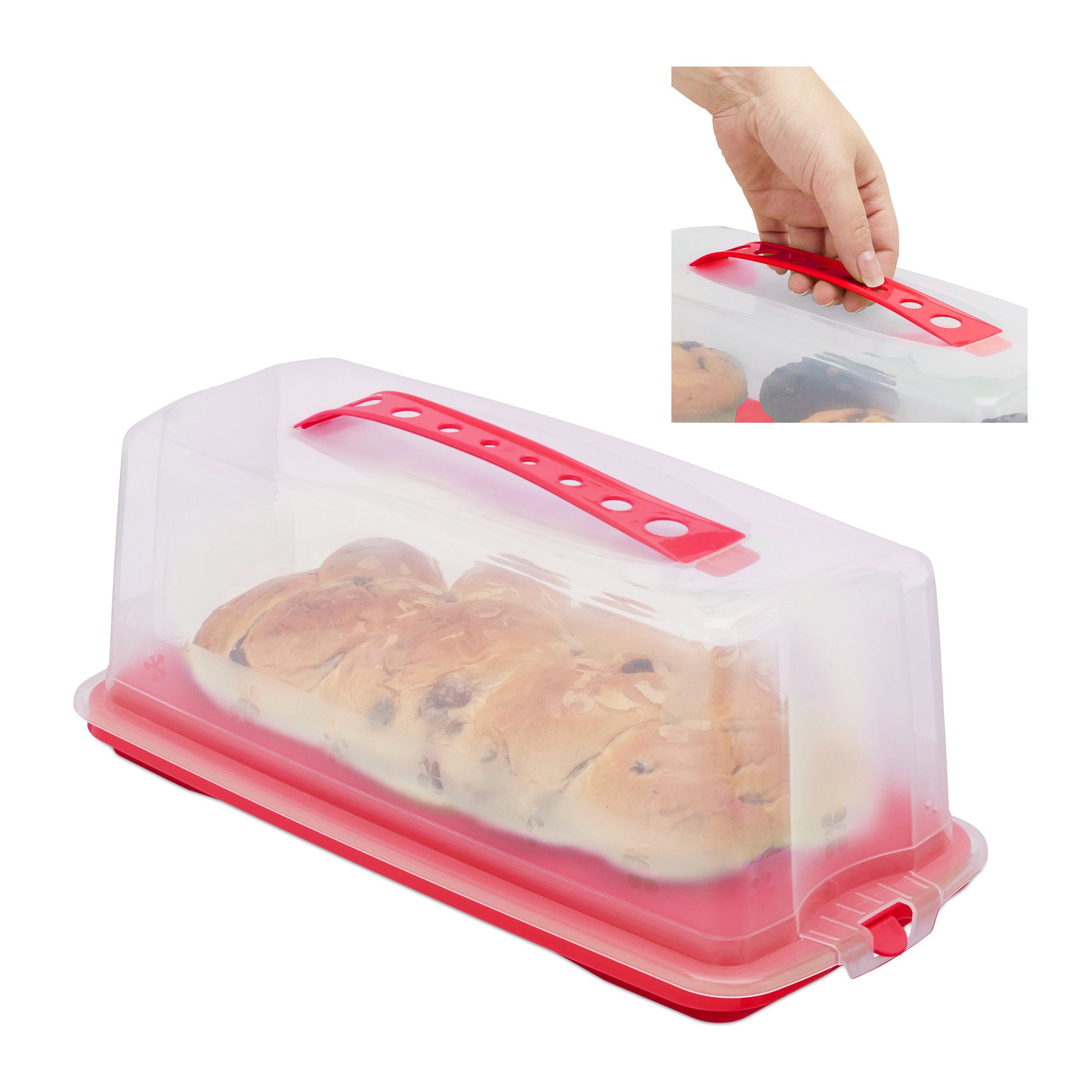 relaxdays Kuchentransportbox Eckige Kuchenbox, Kunststoff, (1-tlg), rot