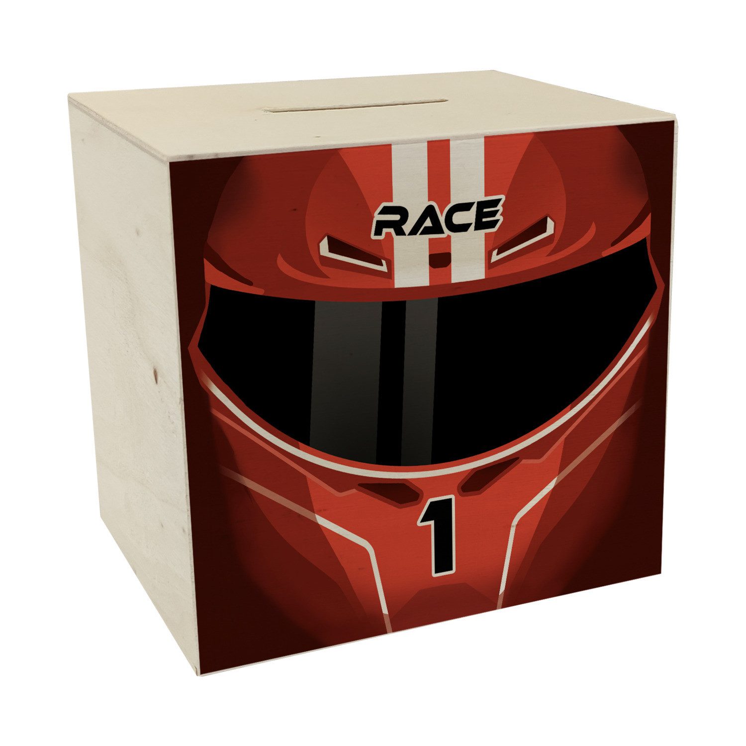 Spardose Motorsport-Helm Spardose aus Holz in rot