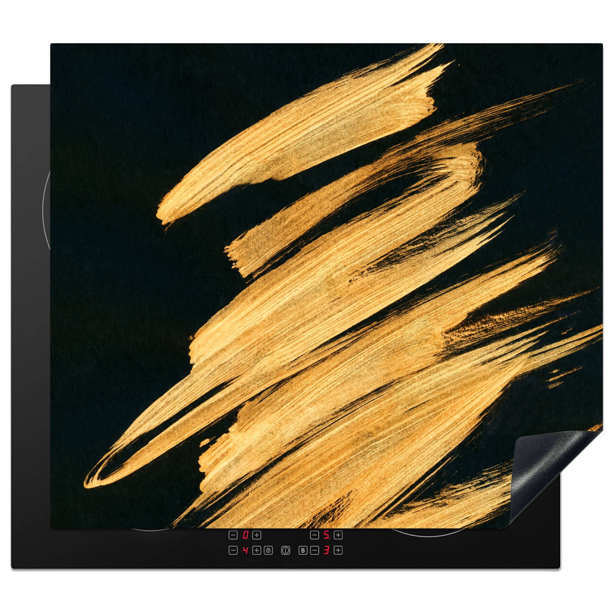 MuchoWow Herdblende-/Abdeckplatte Gold - Farbe - Streifen - Luxus - Abstrakt, Vinyl, (1 tlg), 59x51 cm, Induktionsschutz, Induktionskochfeld, Ceranfeldabdeckung