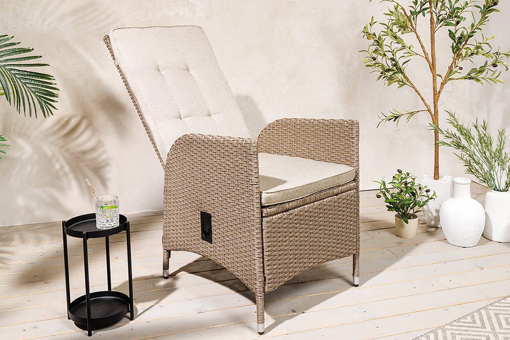 riess-ambiente Gartenstuhl SYLT natur beige (Einzelartikel, 1 St), Outdoor · Polyrattan · mit Armlehne · Balkon · verstellbar · Design