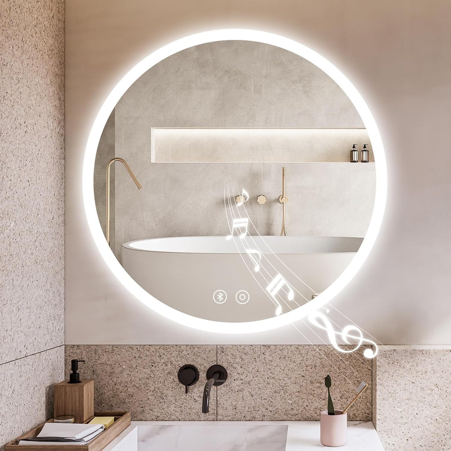 YOLEO Badspiegel Rund LED Wandspiegel Badezimmerspiegel mit Bluetooth-Lauts günstig online kaufen