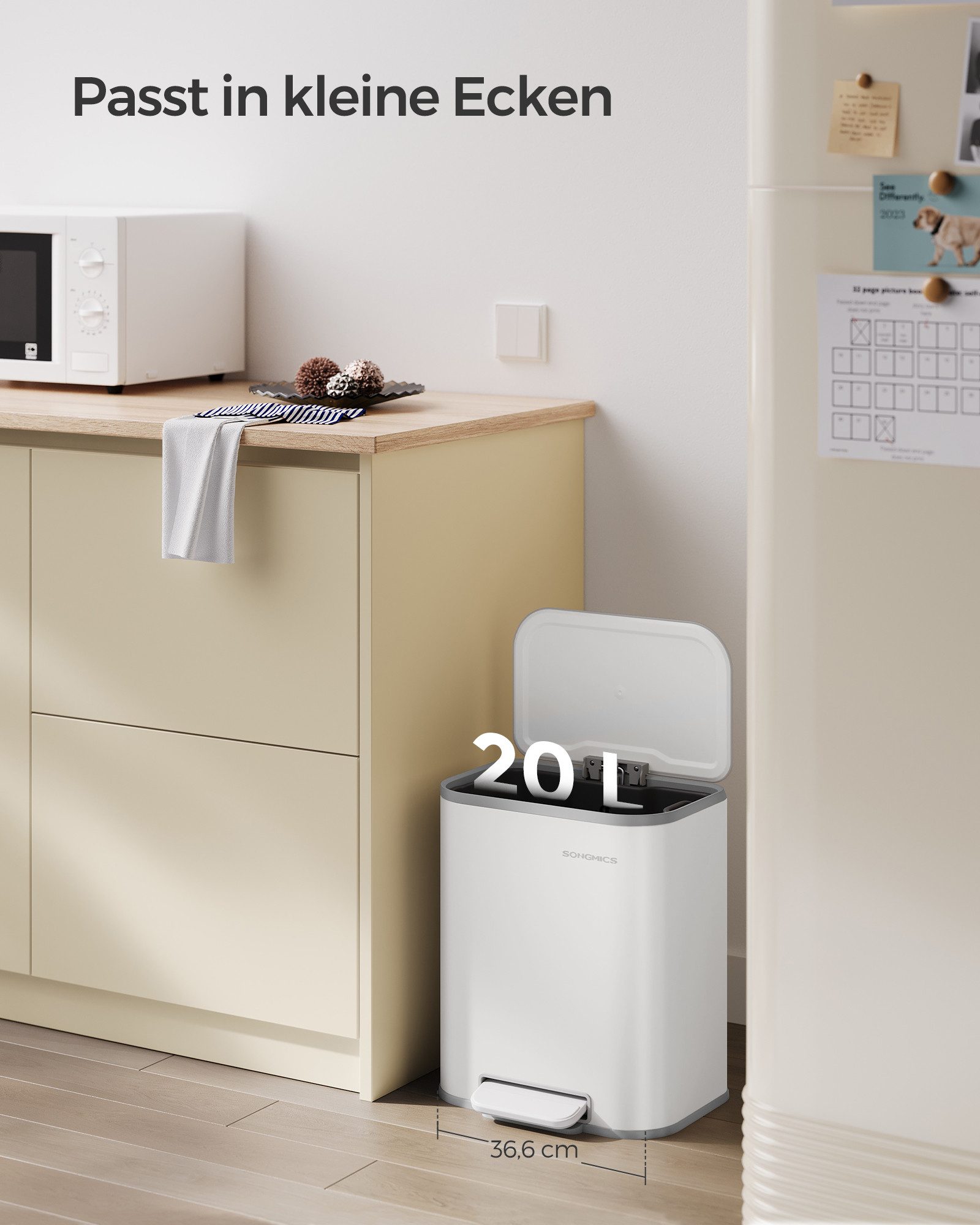 SONGMICS Mülleimer, Küche, 20 Liter Abfalleimer mit Deckel, Tretmülleimer