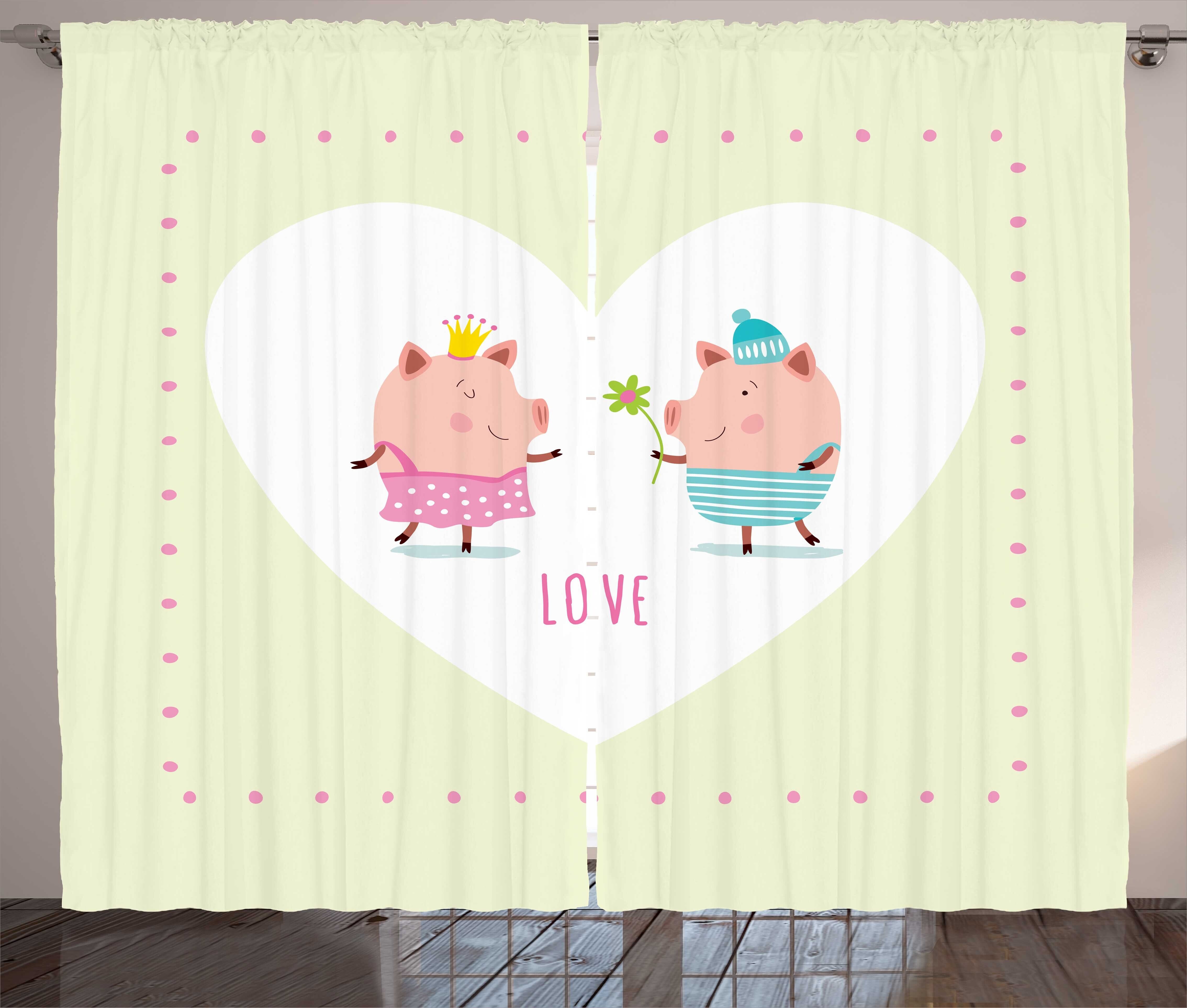 Gardine Schlafzimmer Kräuselband Vorhang mit Schlaufen und Haken, Abakuhaus, Schwein Boy Gabe eine Blume Romantische | Fertiggardinen
