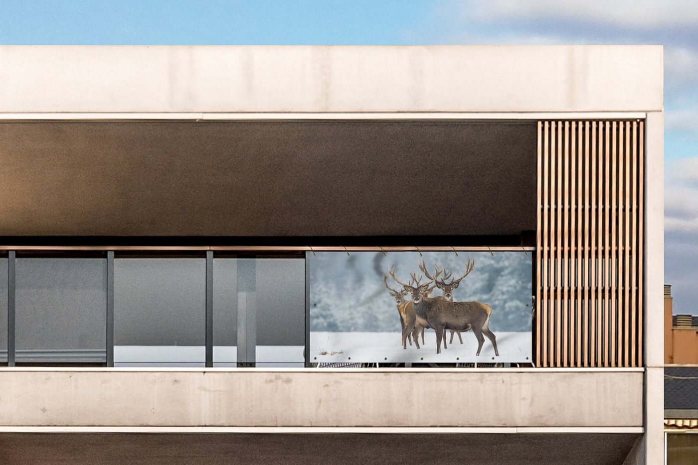 Thumbnail - MuchoWow Balkonsichtschutz Hirsche - Tiere - Schnee - Winter - Landschaft - Natur (1-St) Balkon Sichtschutz 90x200, Wind...