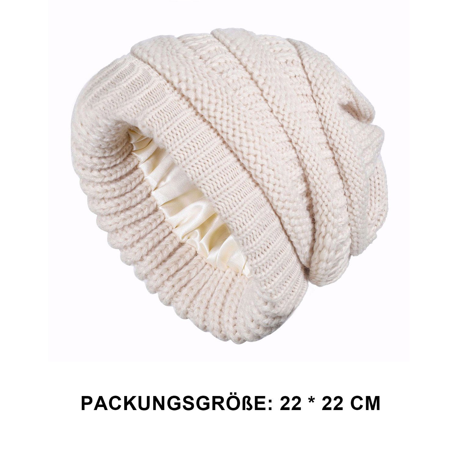 MAGICSHE Strickmütze Warm gefütterte Beige Wintermütze