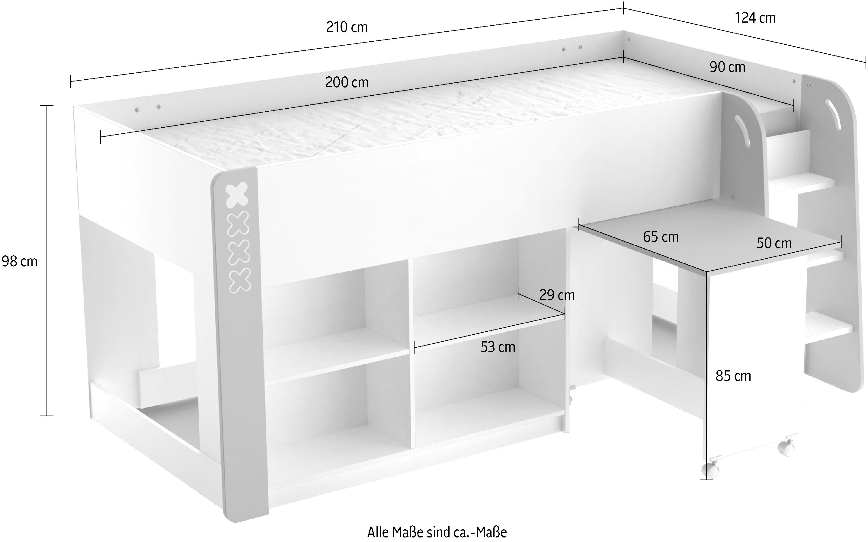 Demeyere GROUP Hochbett HAMPTON Kombi Bett mit Schreibtisch Kombi Bett mit Schreibtisch auf Rollen – Bild 4 von 4