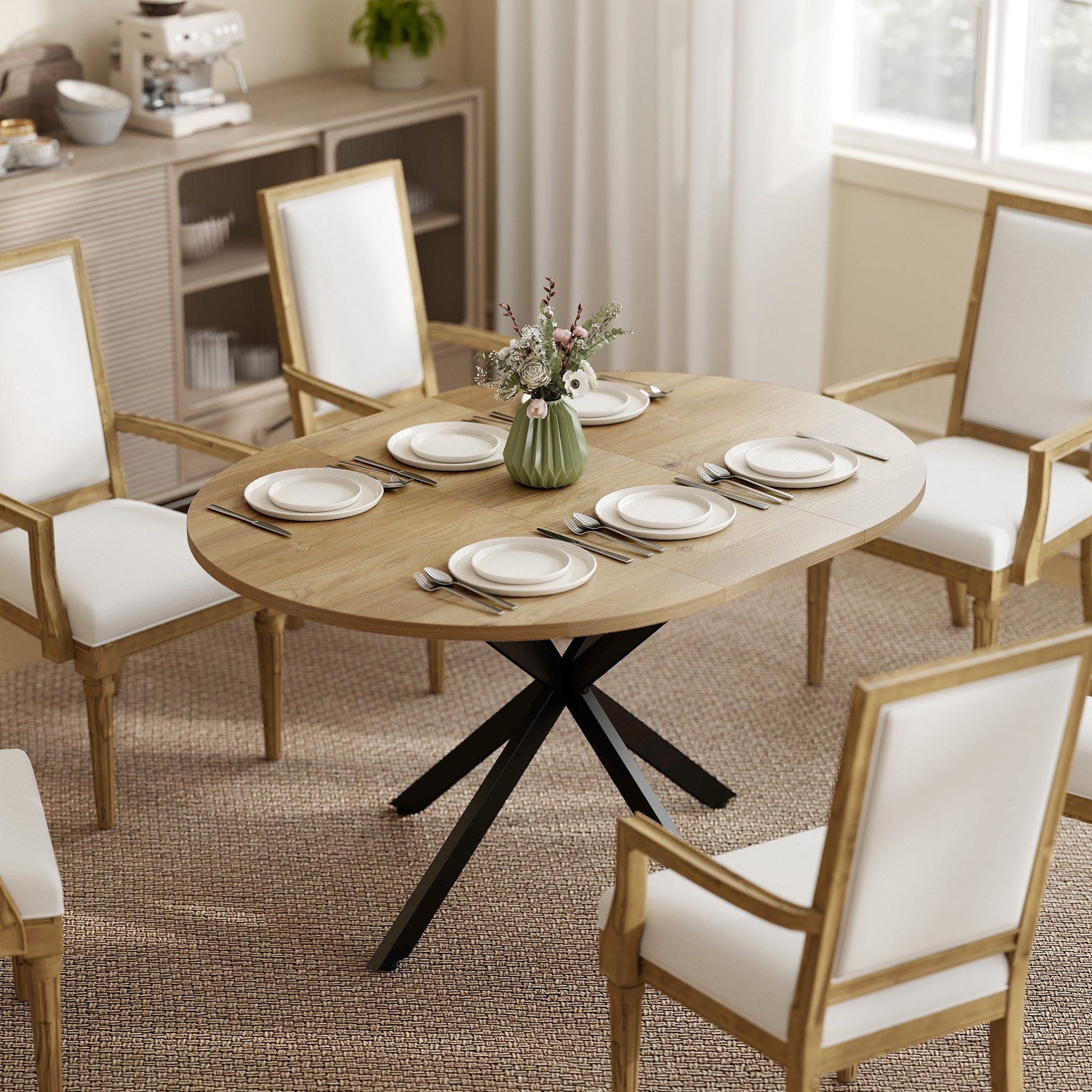HOMCOM Esstisch ausziehbar 100/135 x 100 cm Tisch für 4-6 Personen (Esszimmertisch, 1-St., Küchentisch), für Esszimmer, Küche, Naturholz