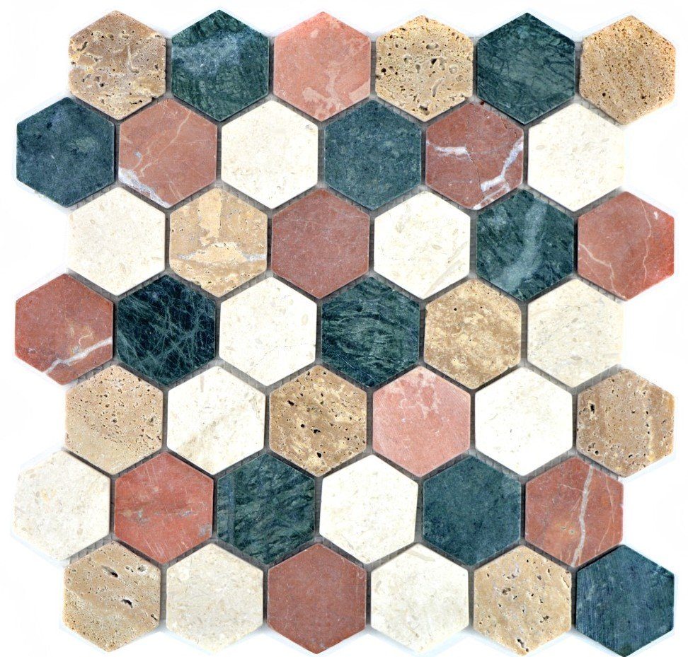 Mosani Mosaikfliesen Marmormosaik Mosaik mix creme beige rot grün matt / 10 Matten