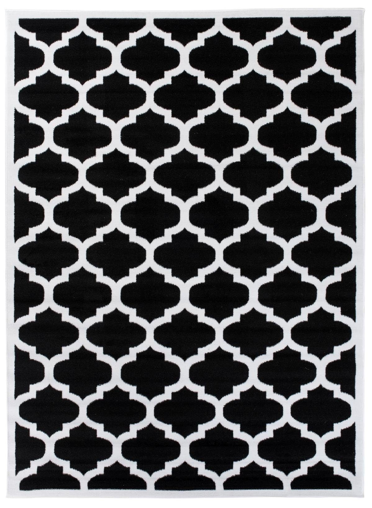 Designteppich Modern Teppich Geometrische Muster schwarz weiß - Kurzflor, Mazovia, 140 x 200 cm, Geeignet für Fußbodenheizung, Höhe 7 mm, Kurzflor | Alle Teppiche