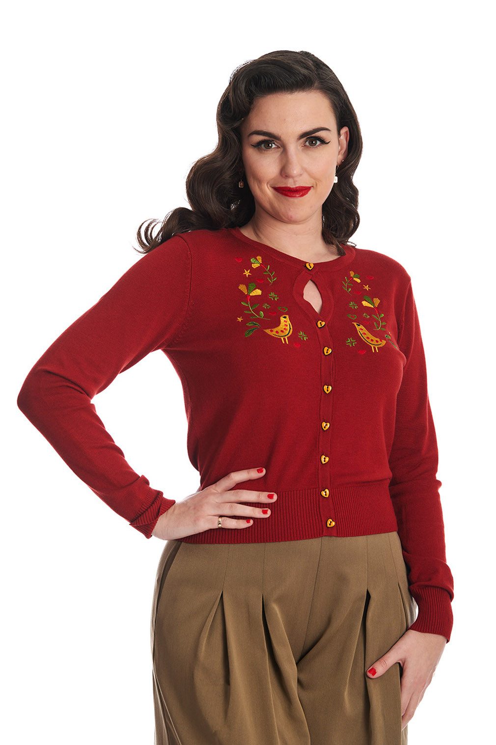 Banned Strickjacke Heritage Birdy Cardigan Rot günstig online kaufen
