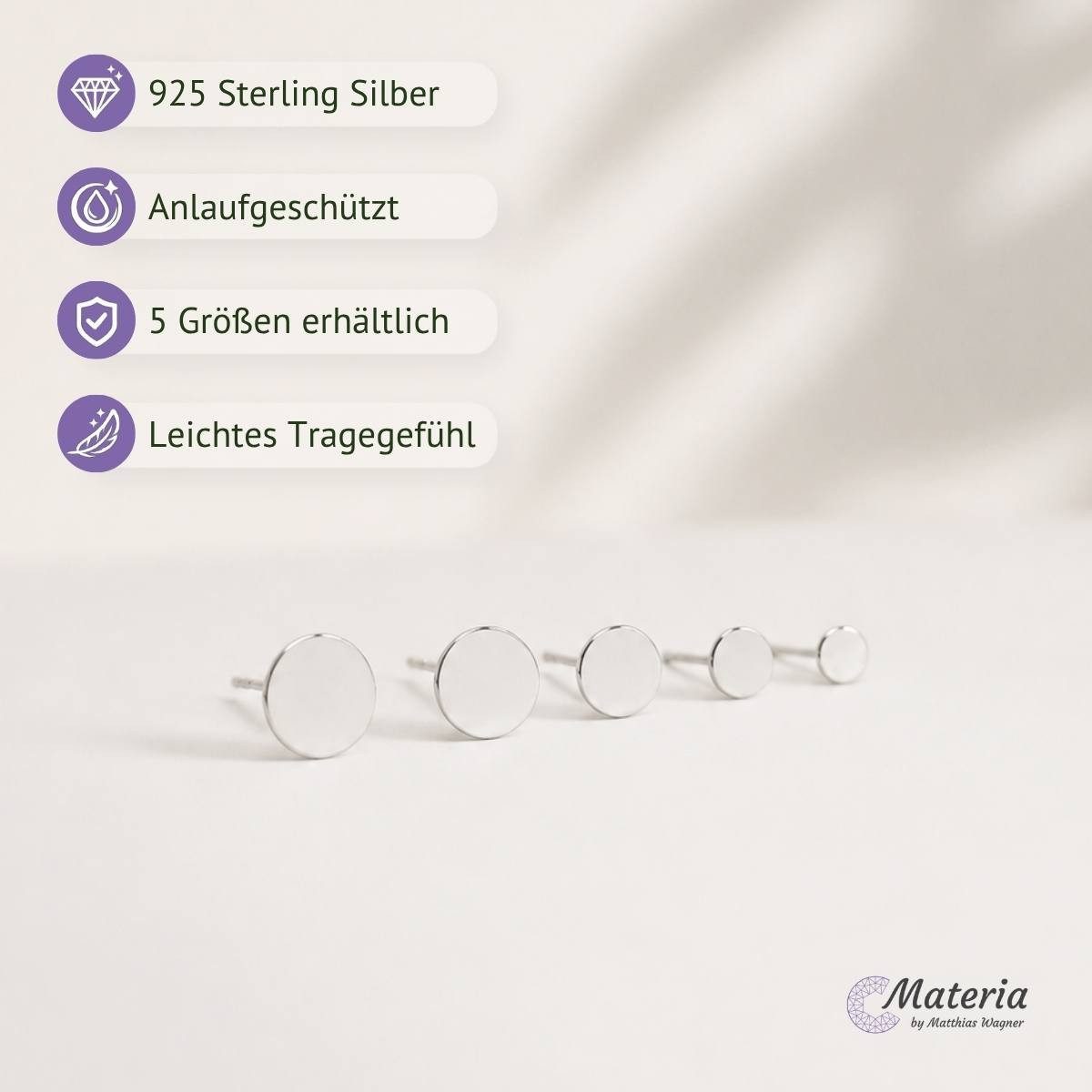 Materia Paar Ohrstecker Unisex Silber Plättchen Flach Rund Ø3-7mm SO-438, 925 Sterling Silber, rhodiniert