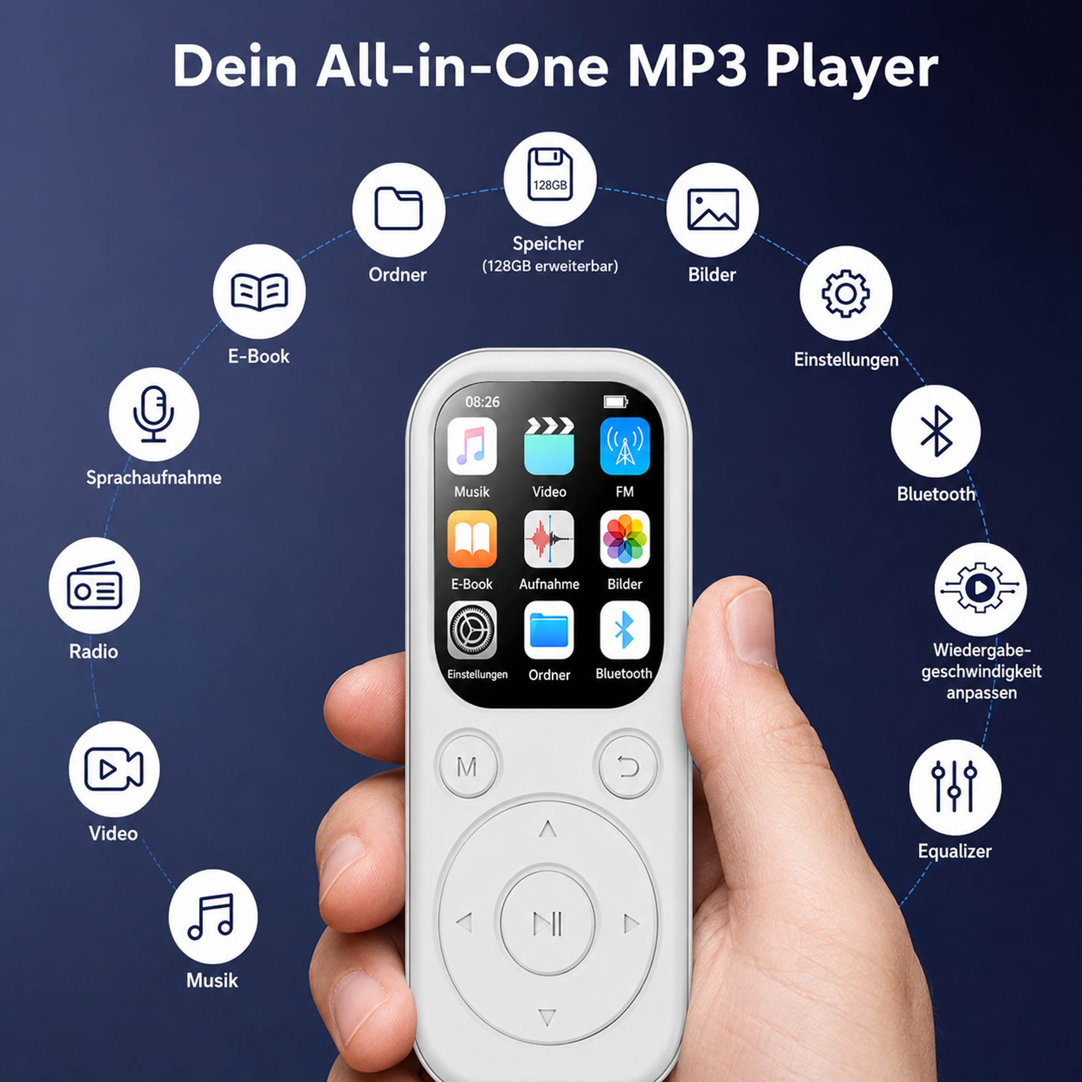 KINSI Bluetooth 5.4 MP3 MP4 Player mit 32GB Speicherkarte, IPS Display MP3-Player (FM-Empfang, E-Books, 7 integrierte EQ-Effekte) – Bild 5 von 5