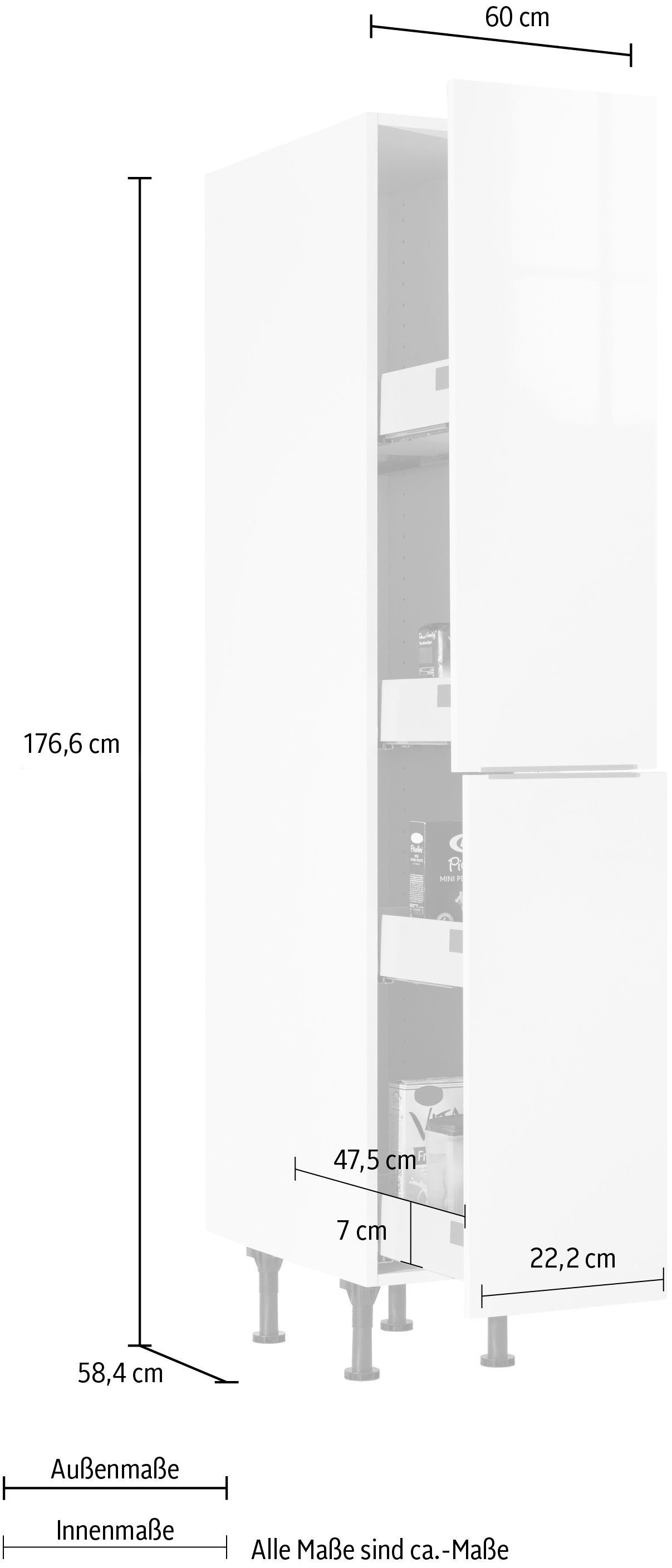 30 | 2 und Vollauszügen 4 Breite Tara mit Apothekerschrank OPTIFIT weiß weiß Ablagen, Soft-Close-Funktion, cm Glanz