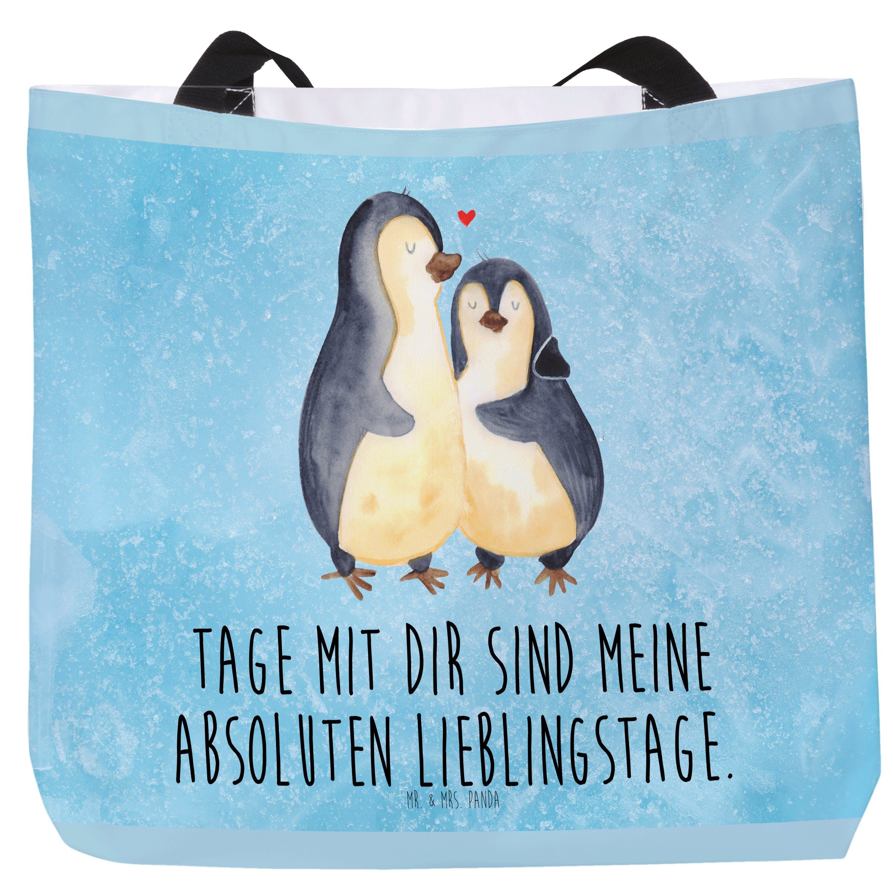 Mr. & Mrs. Panda Shopper Pinguin umarmend - Eisblau - Geschenk, Jahrestag, Einkaufsbeutel, Hoc (1-tlg)