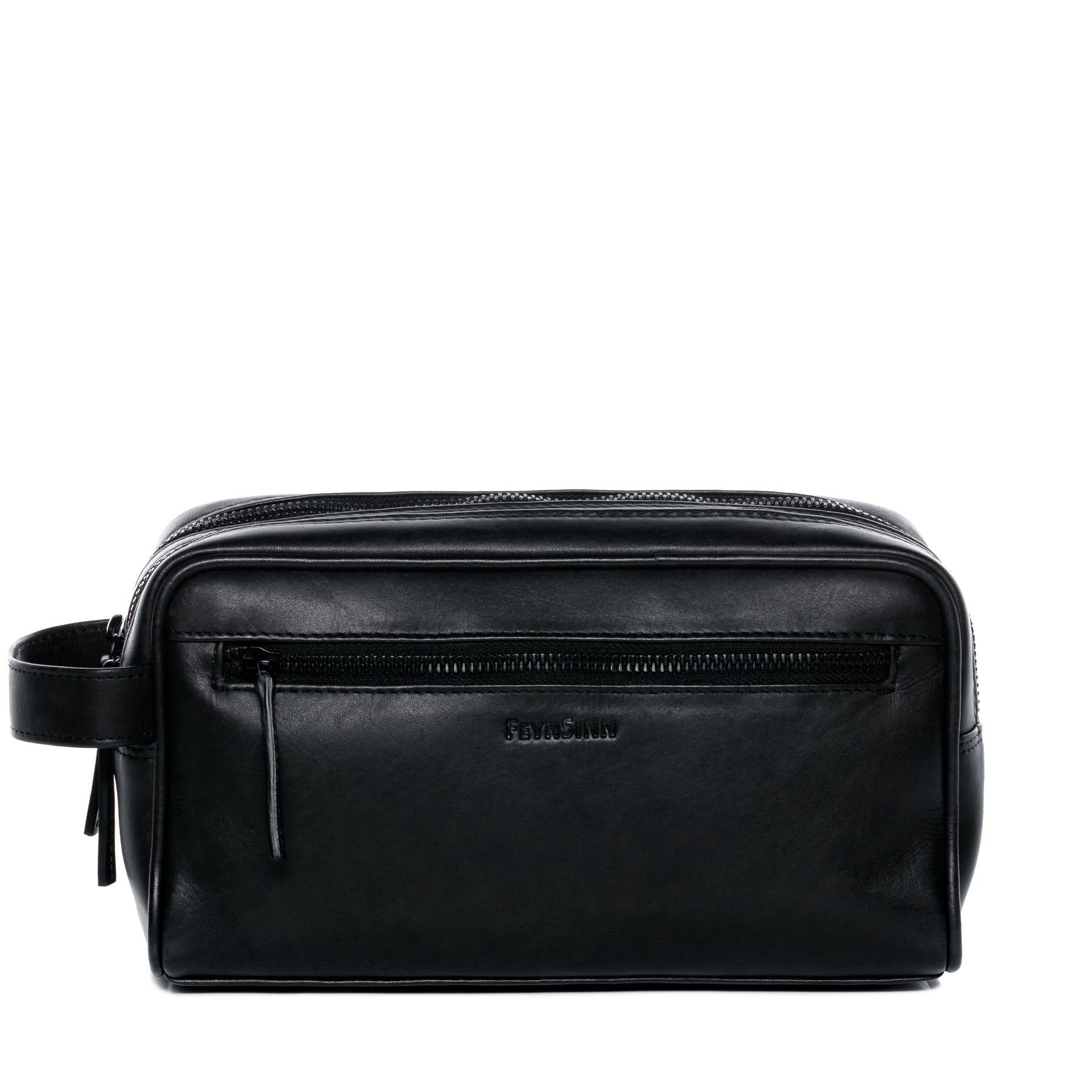 FEYNSINN Kosmetiktasche echt Leder Kulturtasche groß schwarz FRIIS, Waschbeutel Echtleder für Herren, Kosmetiktasche, Waschtasche schwarz