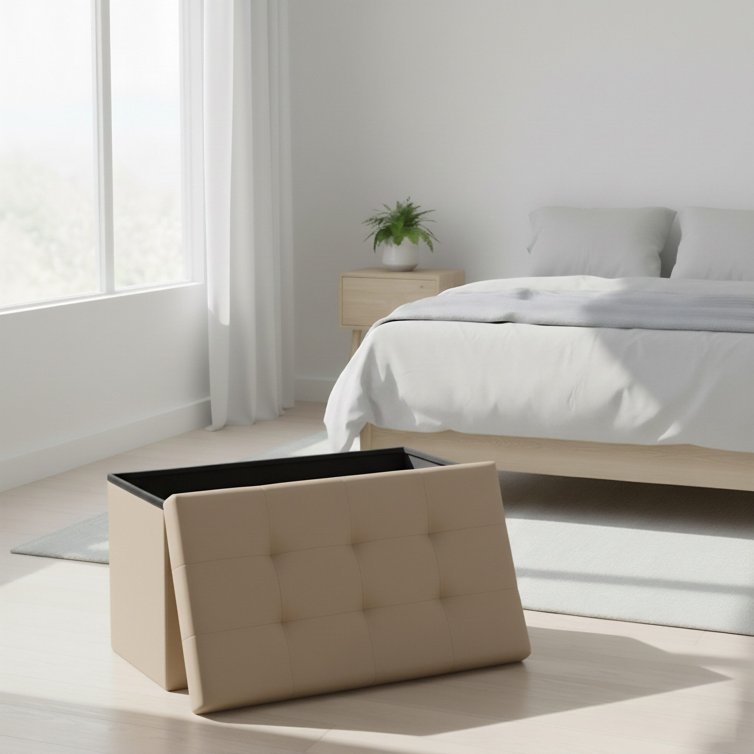 relaxdays Sitzbank Faltbare Sitzbank Kunstleder (1-St), Beige – Bild 3 von 5