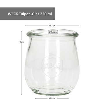 MamboCat Einmachglas 24er Set Weck Gläser 220ml Tulpengläser Deckeln Einkochringen Klammern, Glas