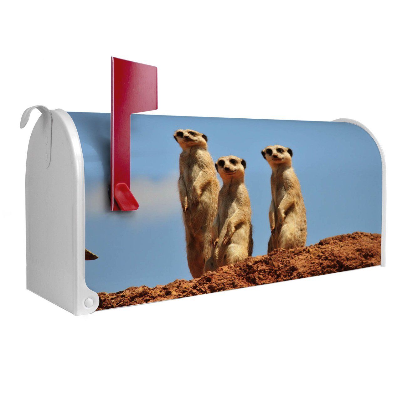 banjado Amerikanischer Briefkasten Mailbox Erdmännchenfamilie (Amerikanischer Briefkasten, original aus Mississippi USA), 22 x 17 x 51 cm weiß