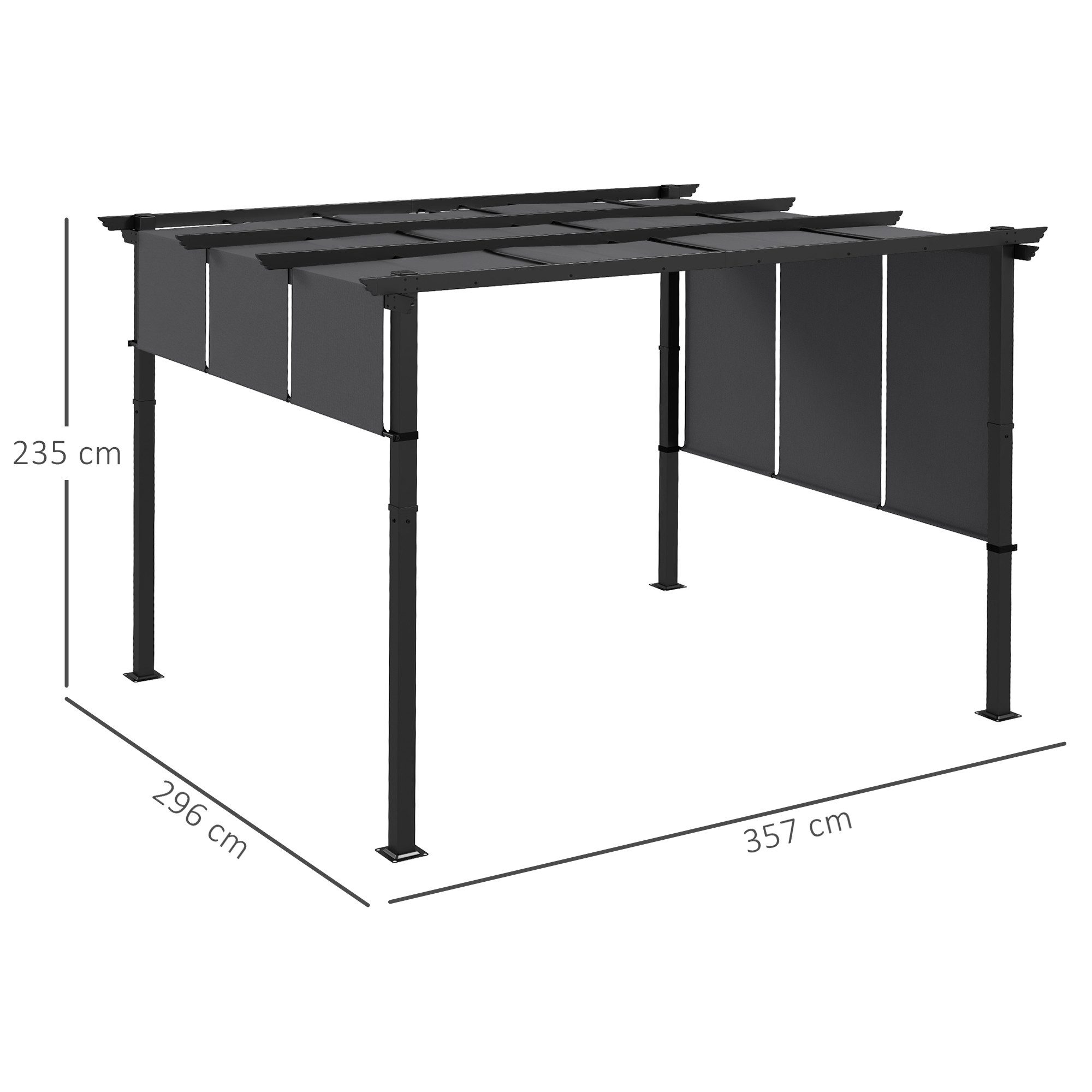 Outsunny Pergola Terassenüberdachung mit Seitenwand, (Gartenpavillon, 1-tlg., Terrassendach), für Garten, Terrasse, Dunkelgrau