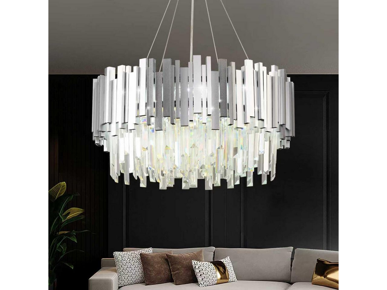 RRBEST Kronleuchter Kristall Leuchte, Kristall Deckenleuchte Silver, E14 Lichter, für Esszimmer, Küche, Wohnzimmer, Schlafzimmer, Flur, Café, Bar