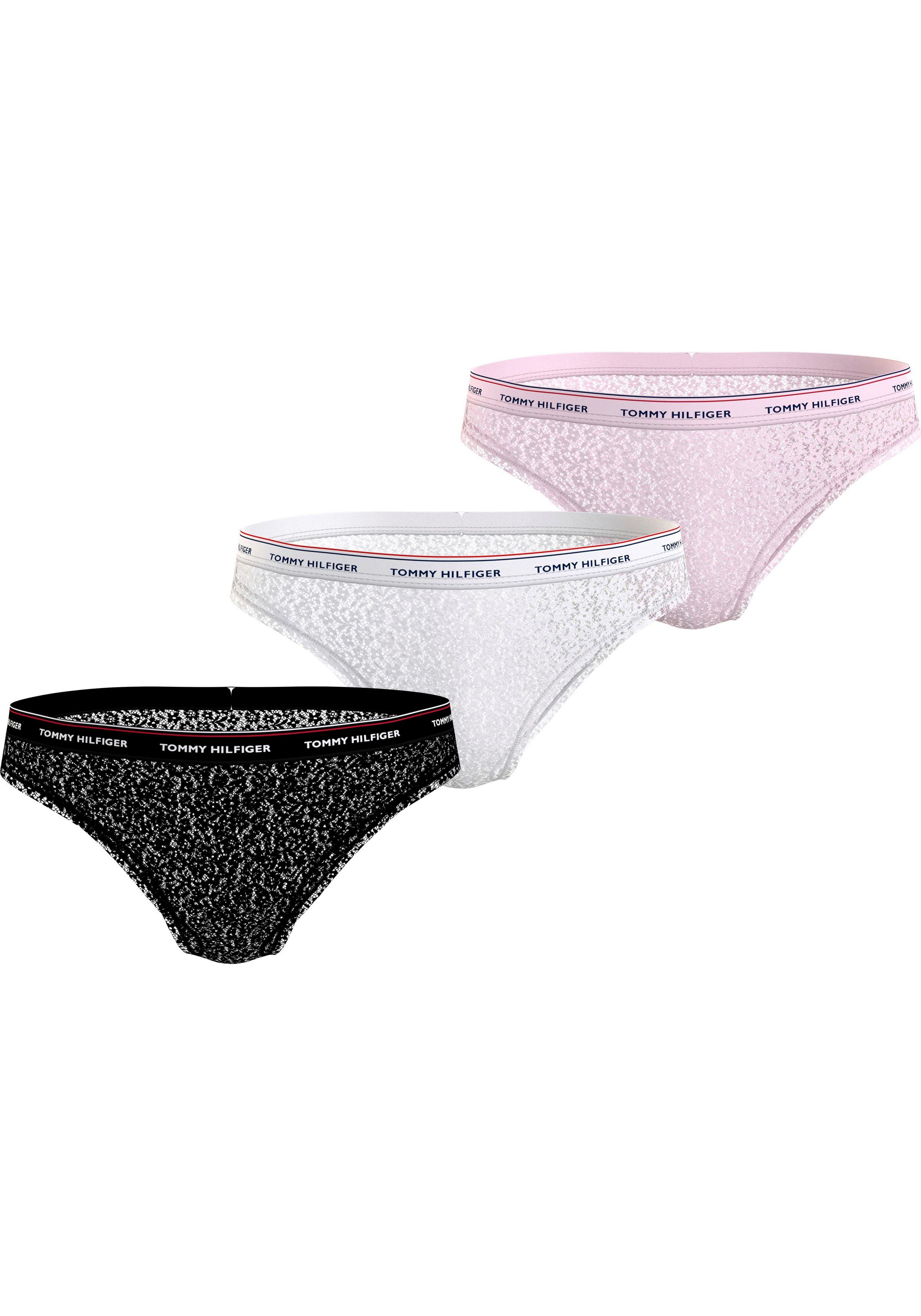 Tommy BIKINI mit Hilfiger SIZES) Hilfiger PACK Bikinislip 3er-Pack) (Packung, 3 Tommy Underwear LACE (EXT Logobund Black/White/Light_Pink