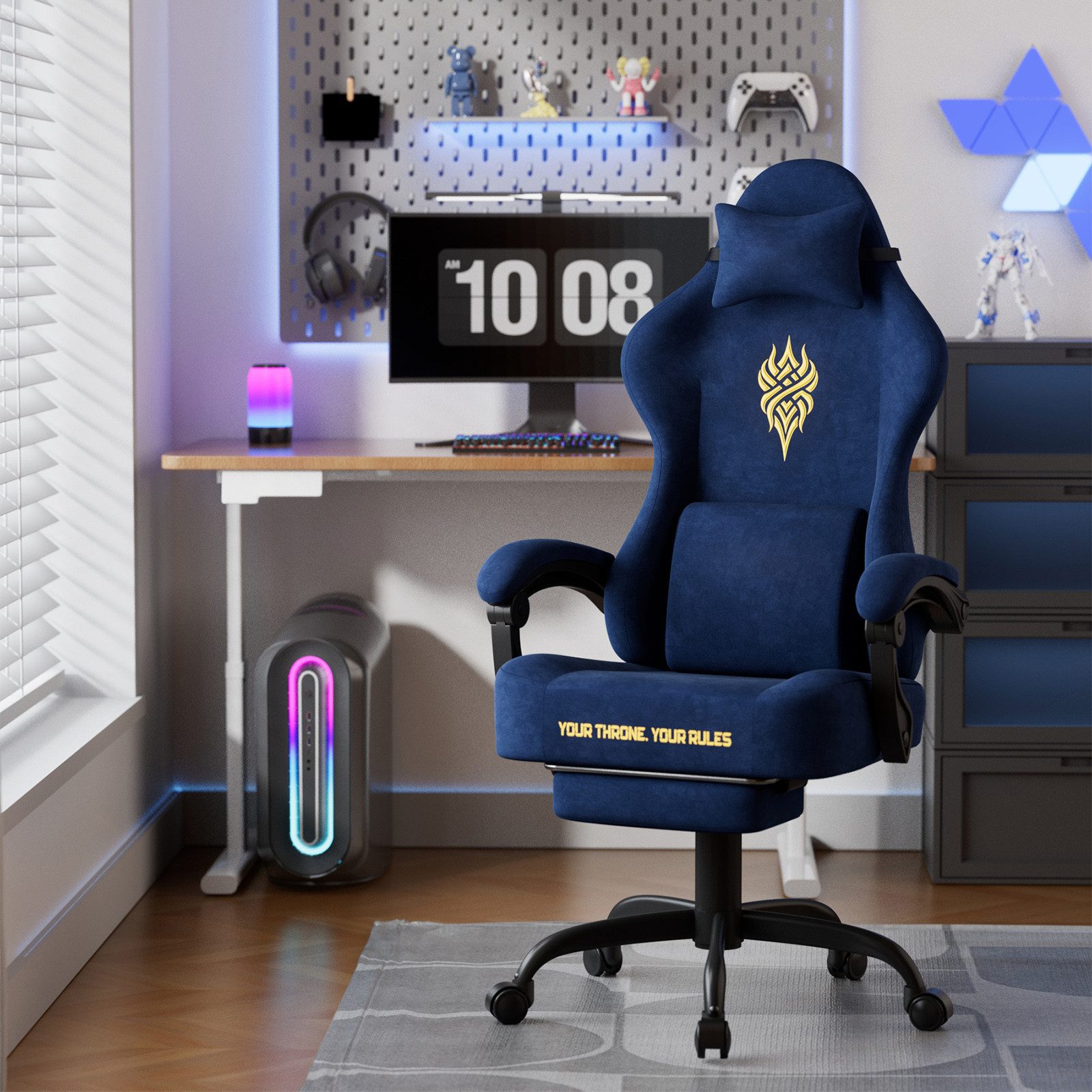 Ferghana Gaming-Stuhl Massage Gaming Sessel mit Fußstütze 90-135° Rückenleh günstig online kaufen