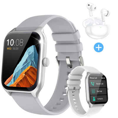 Yuede Smartwatch,Neueste 1,96-Zoll-Fitness-Smartwatch für Damen Herren Smartwatch (Bluetooth 5.2 Anruffunktion, Uhr mit Schrittzähler, Pulsuhr, Blutdruckmessung und Sauerstofffunktion( SpO2) , Zoll) Bluetooth 5.3 Kopfhörer mit Duale Rauschunterdrückung(Anc+Enc) Combo, IP67 Wasserdichte Sportuhr mit 100 Trainingsmodi, 7 Tage Akkulaufzeit, für Android IOS