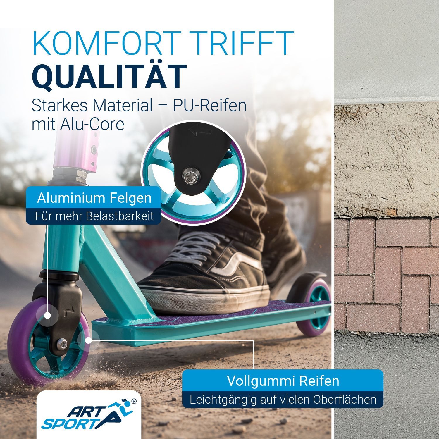 ArtSport Stuntscooter Retro Purple, Alu Core, 360°-Lenker mit TPR-Grips, stabil und leicht – Bild 3 von 5