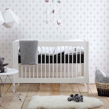 ROOMSTAR Babybett Babybett SQUARE für kleine Räume, inkl. Wickelaufsatz, weiss