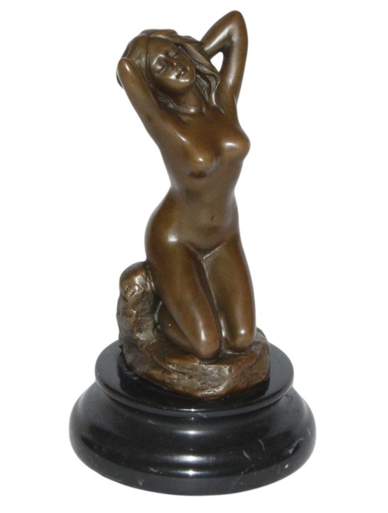 JS GartenDeko Dekofigur Elegante Bronzefigur Kniende Aktfrau auf Sockel Höhe 21 cm Skulptur