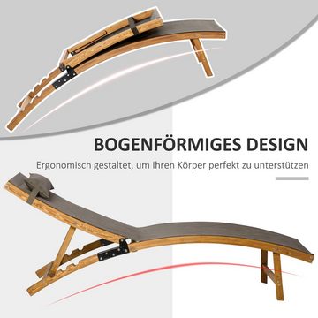 Outsunny Gartenliege mit verstellbarer Rückenlehne, Kopfkissen, Massivholz, Liegestuhl, 1 St., Sonnenliege, 182L x 64B x 71H cm