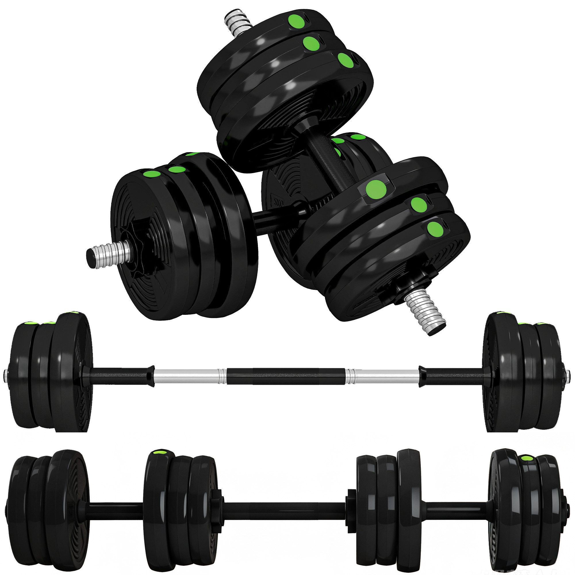 SPORTNOW Hantel-Set verstellbares Gewicht, (Dumbbell Set, 2-in-1 Hantel- und Langhantelset), für vielseitiges Training, Schwarz+Grün