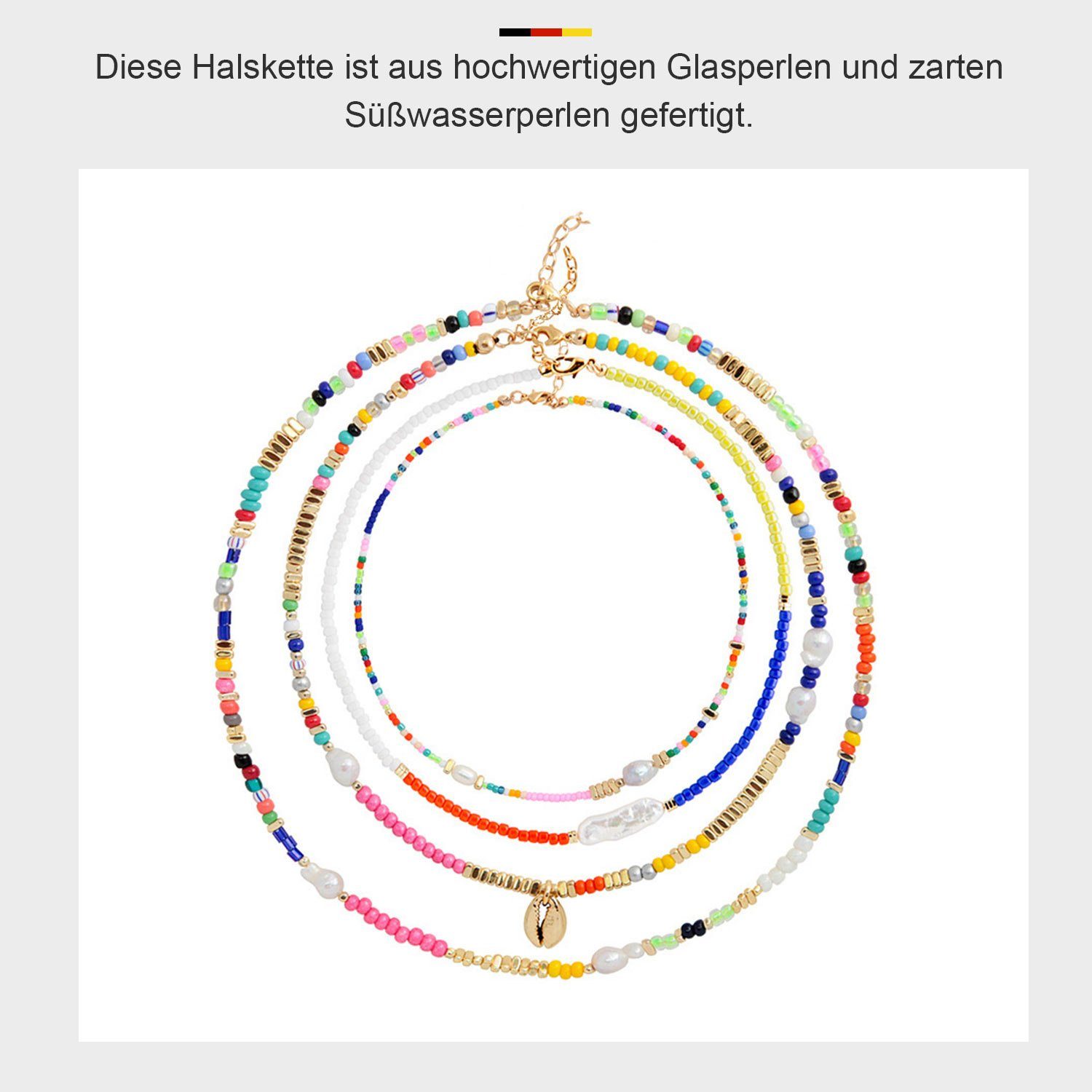 MAGICSHE Perlenkette Süßwasserperlen Layered aus Halskette Halskette NK8032 Edelstahl vergoldet für Frauen, 18K