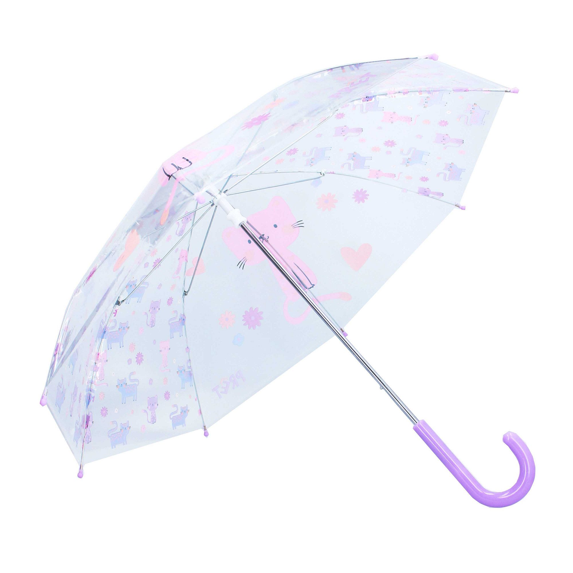 Vadobag Regenschirm-Wanderstock Prêt Kinder-Regenschirm ⌀ 71 cm Katze-Design, transparent