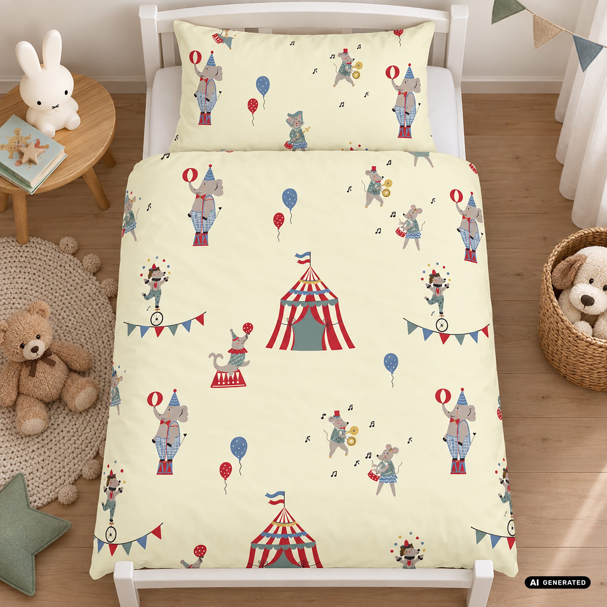 Casa Colori Bettwäsche Kinder Bettwäsche 100x135 cm, Baumwolle, 2 teilig, Kissen 40x60 cm Hellgelb Zirkus