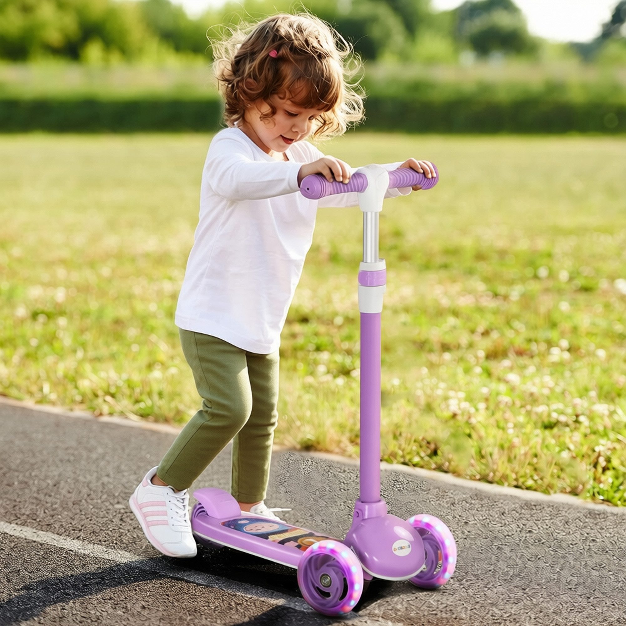 AIYAPLAY Scooter Roller Kinder Scooter mit LED Rädern 120 mm Rollen, 0 km/h, (klappbarer Kinderroller, 1 tlg., Höhenverstellbarer Tretroller), für Kinder 2-6 Jahre, Violett