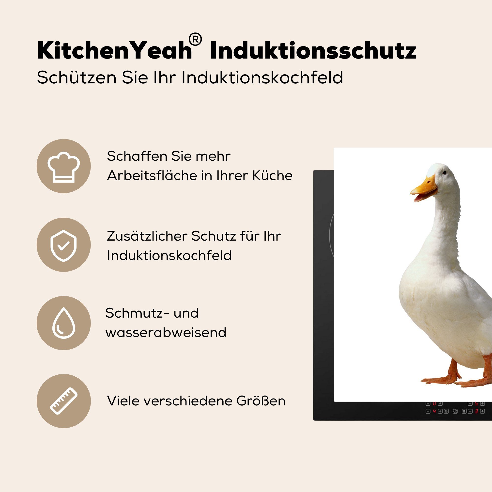 MuchoWow Herdblende-/Abdeckplatte Weiße Ente, Vinyl, 78x78 für Arbeitsplatte Ceranfeldabdeckung, (1 tlg), küche cm