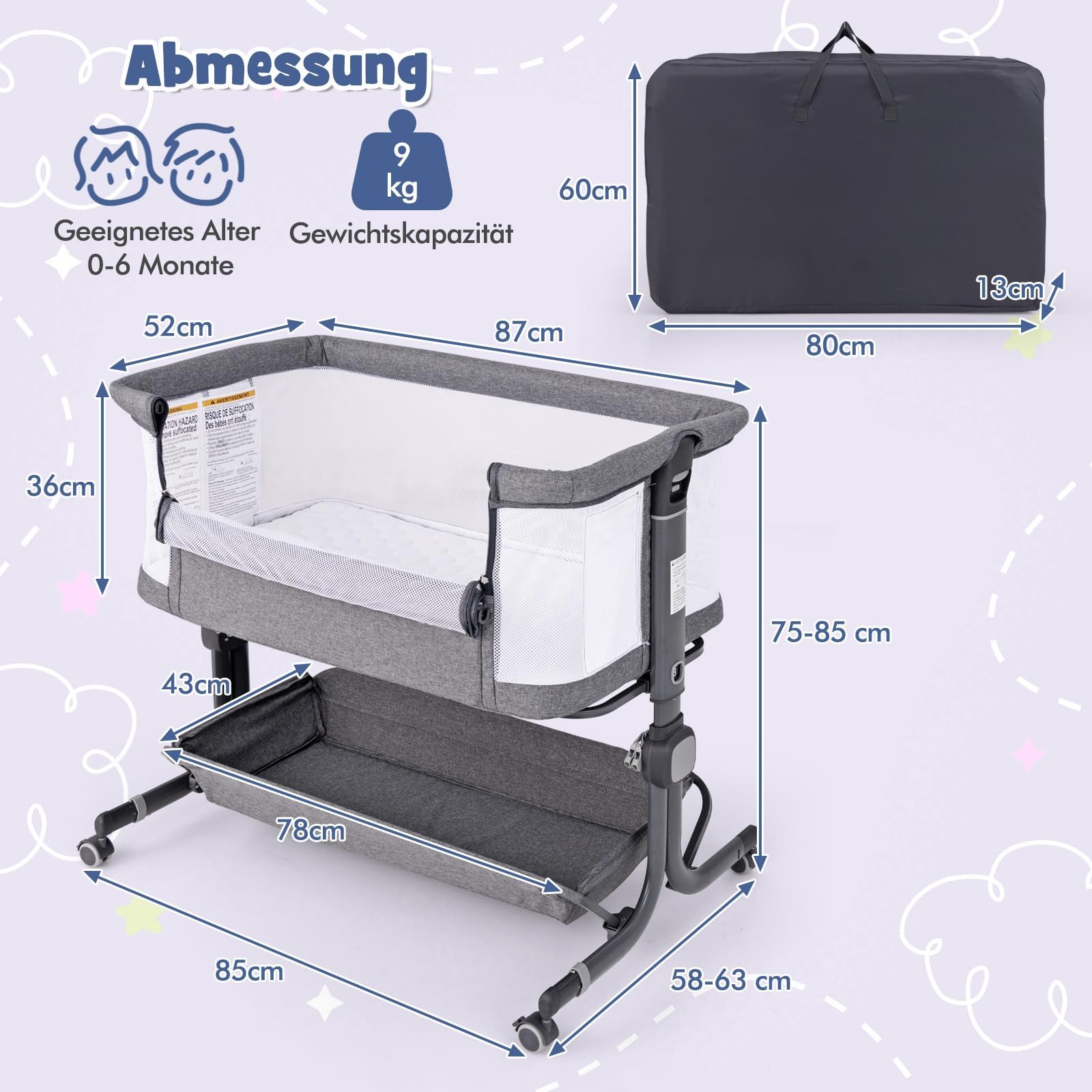 COSTWAY Beistellbett, 1-tlg., Reisebett, Babybett, 6 günstig online kaufen