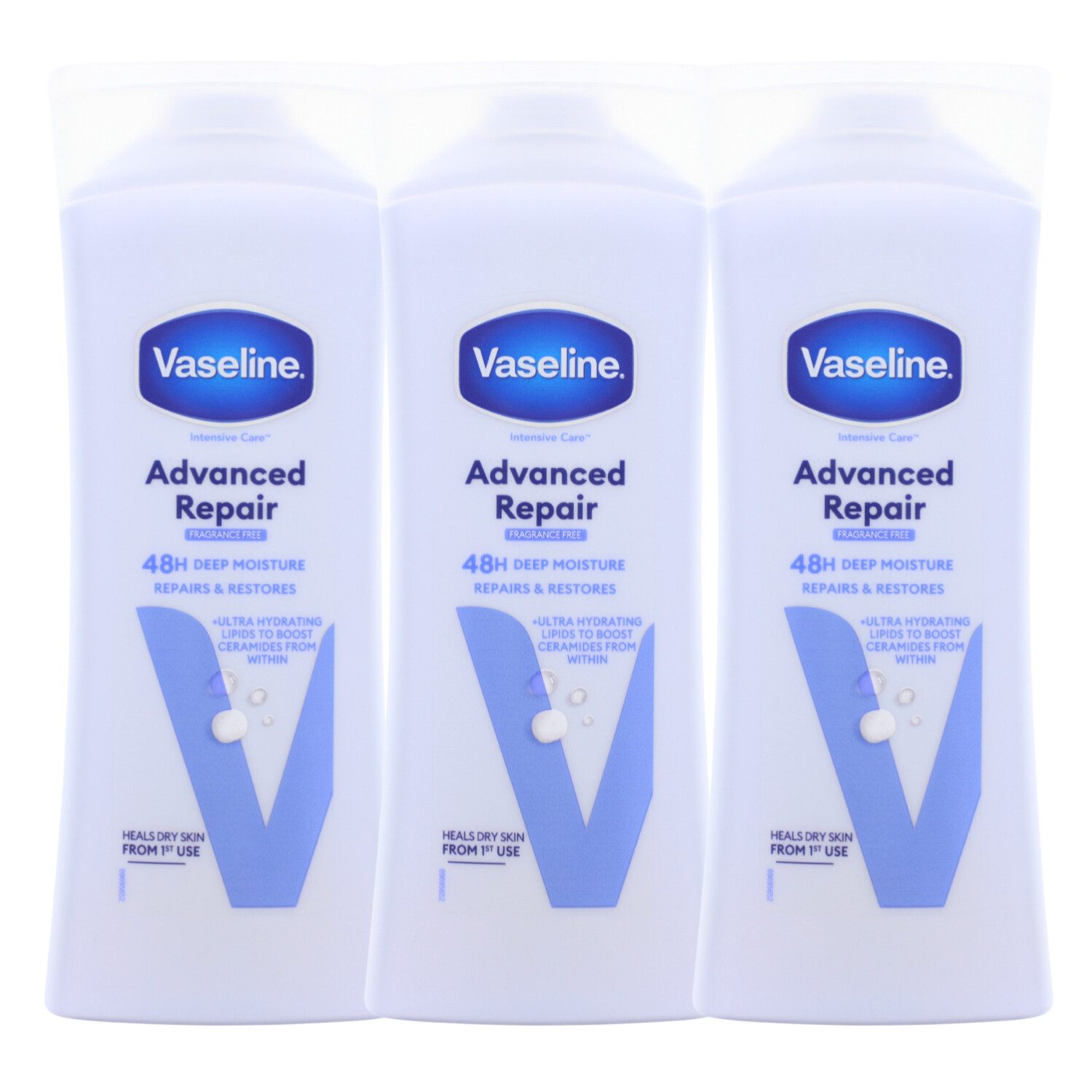 Vaseline Körperlotion 3x Vaseline Advanced Repair Feuchtigkeitsspeichernde Lotion je 400ml