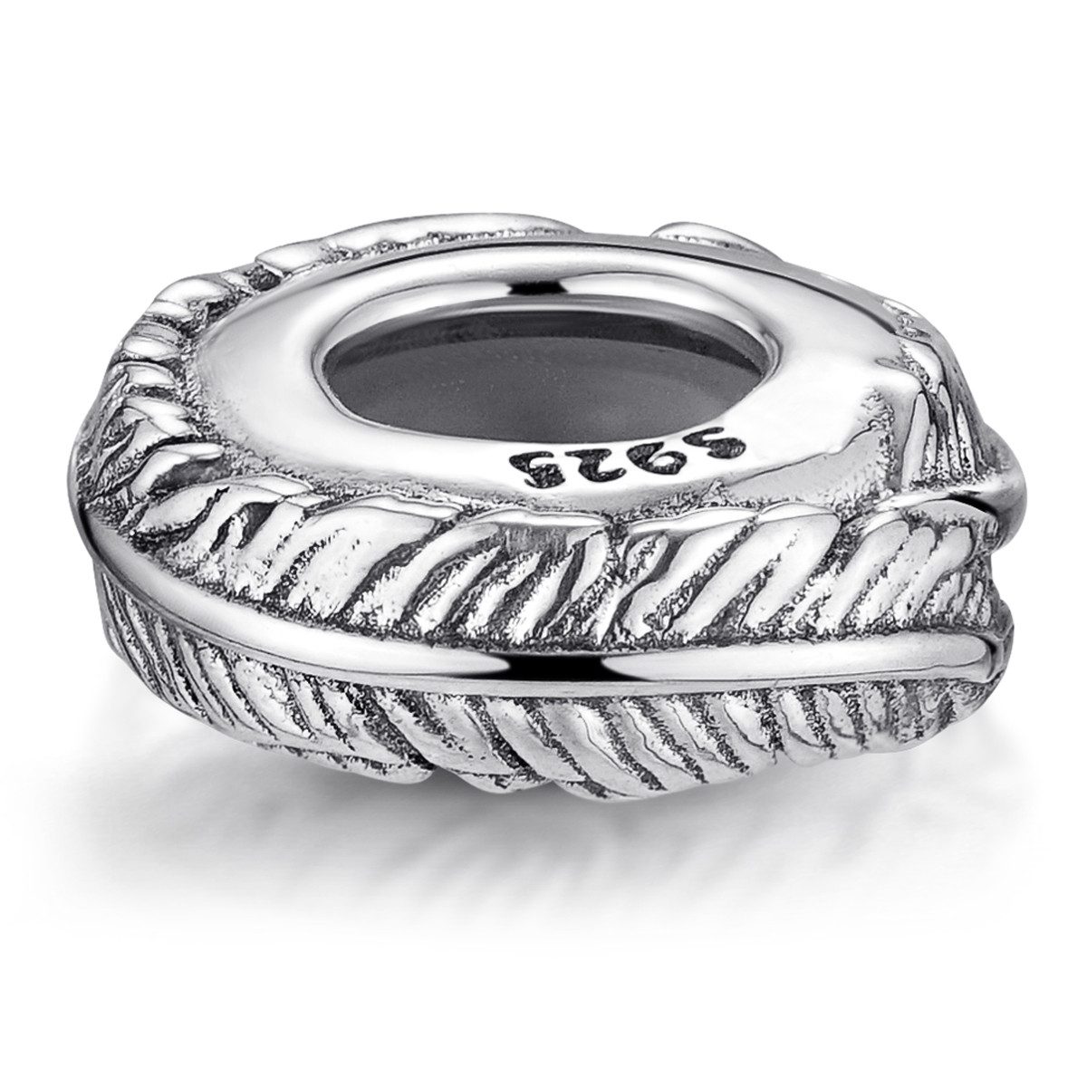 Materia Bead Stopper Zwischenelement Feder antik 1179, 925 Sterling Silber, geschwärzt