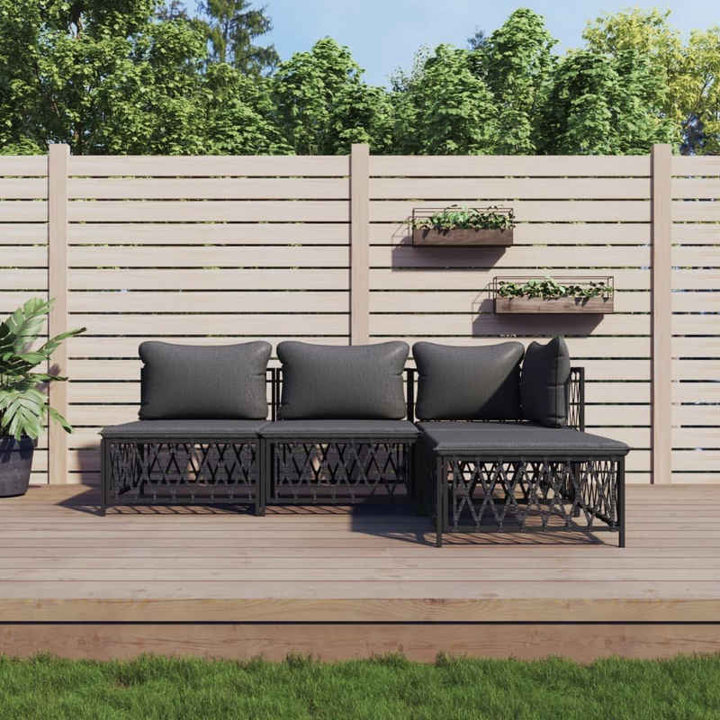 vidaXL Gartenlounge-Set 4-tlg. Garten-Lounge-Set mit Kissen Anthrazit Stahl, (1-tlg)