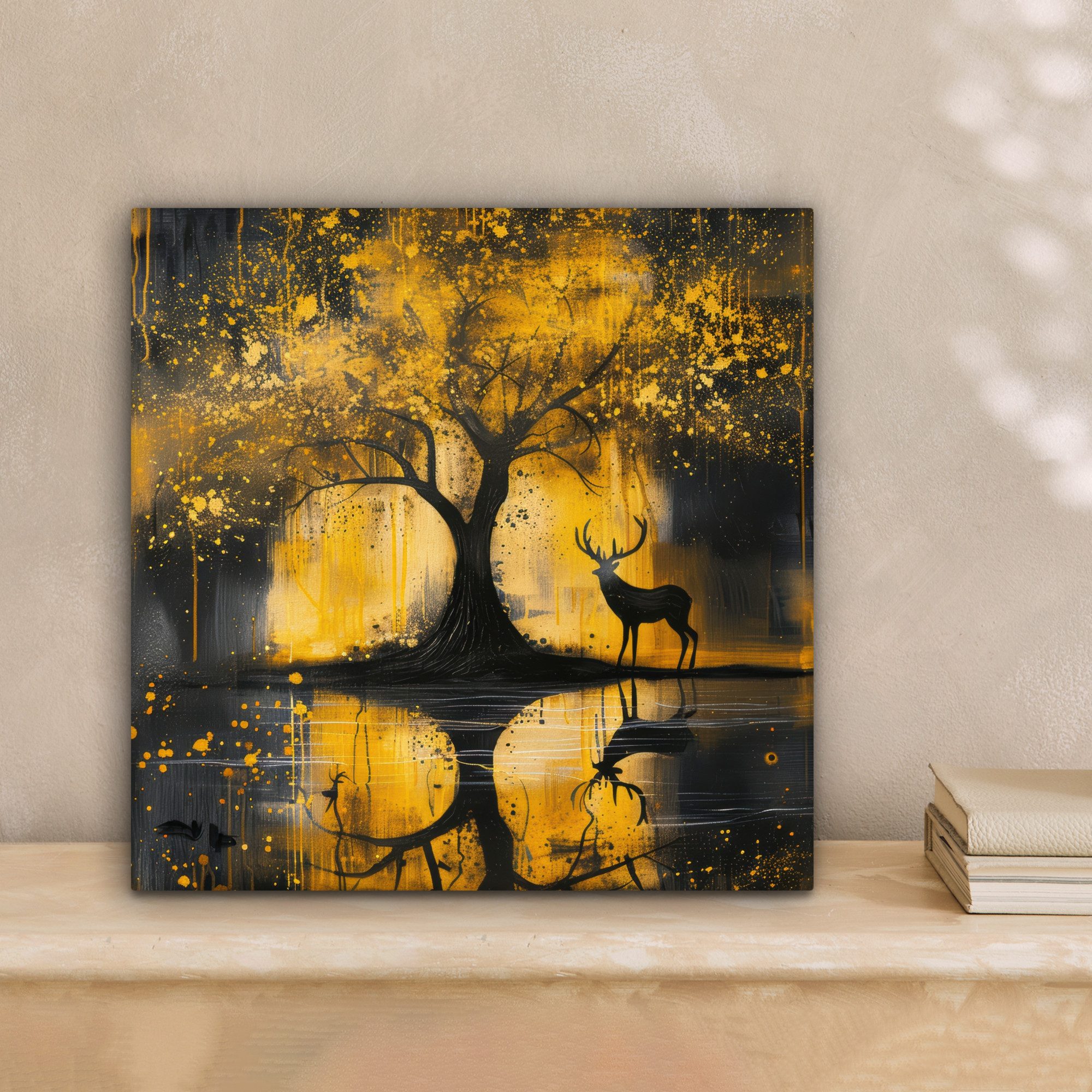OneMillionCanvasses® Leinwandbild Baum - Farboptik - Hirsch - Natur - Gold, günstig online kaufen