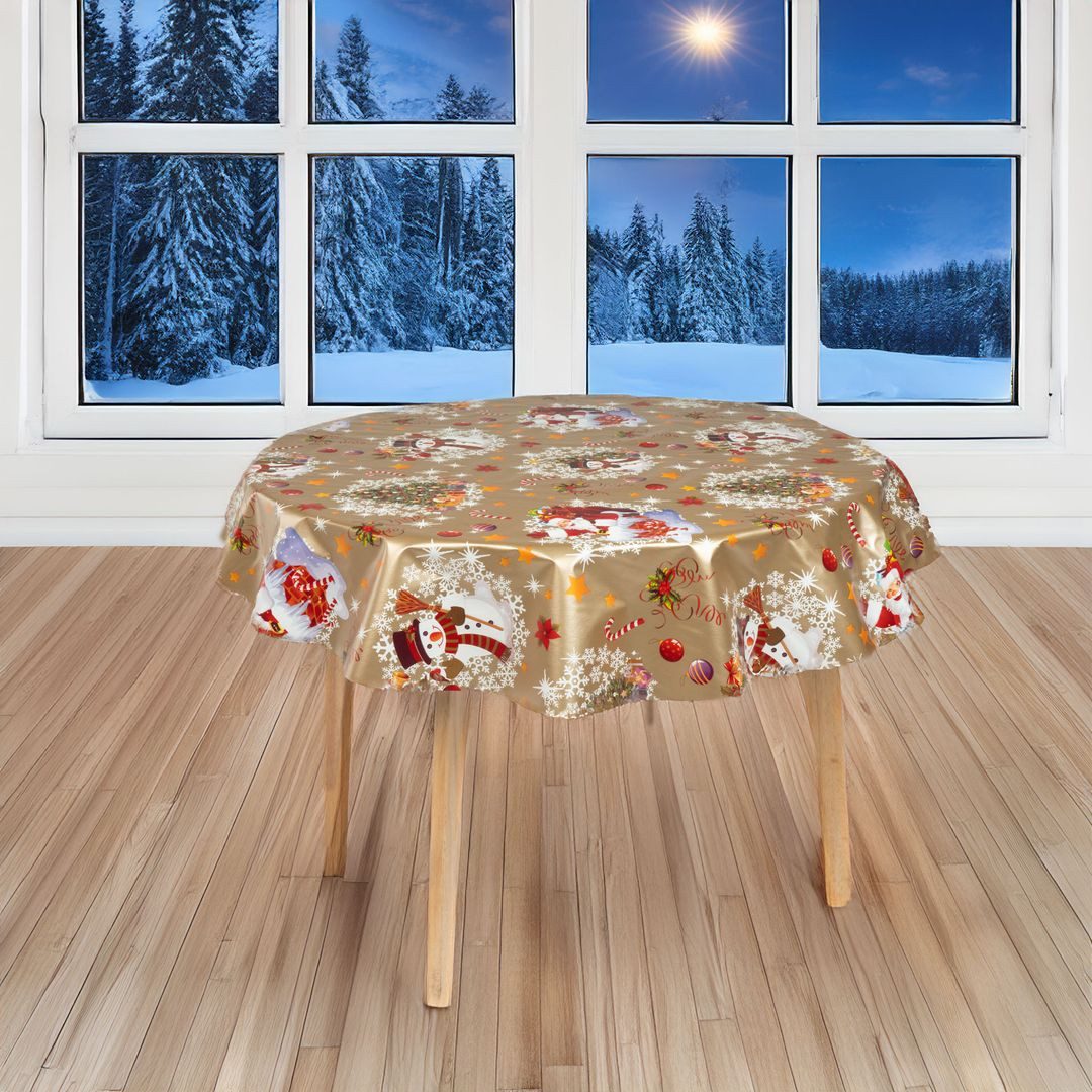 laro Tischdecke 140cm rund Wachstuchtischdecke Garten Weihnachten Schneeman günstig online kaufen