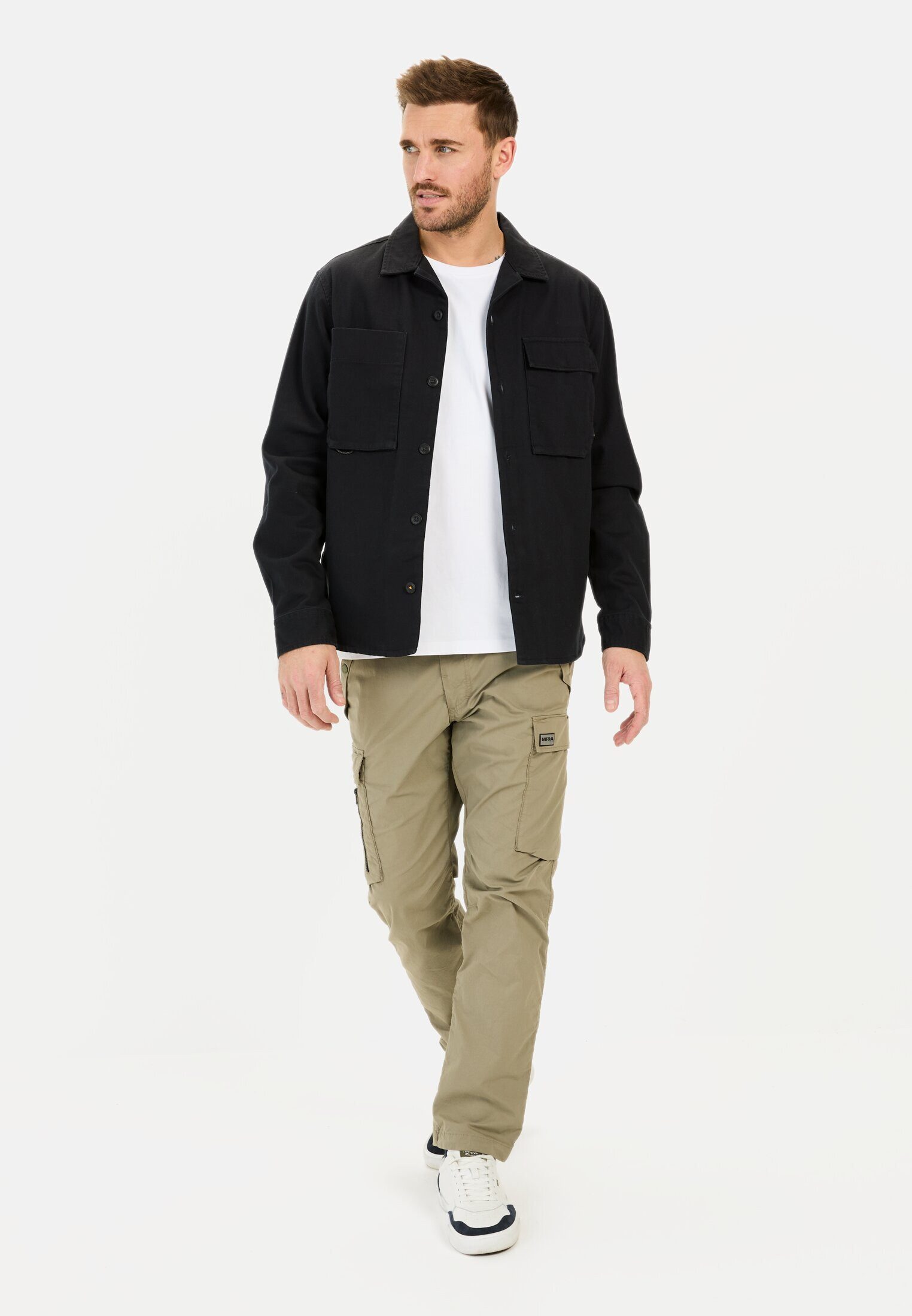 camel active Hemdjacke aus reiner Baumwolle Langarm Hemdblusenkragen Markenlogo